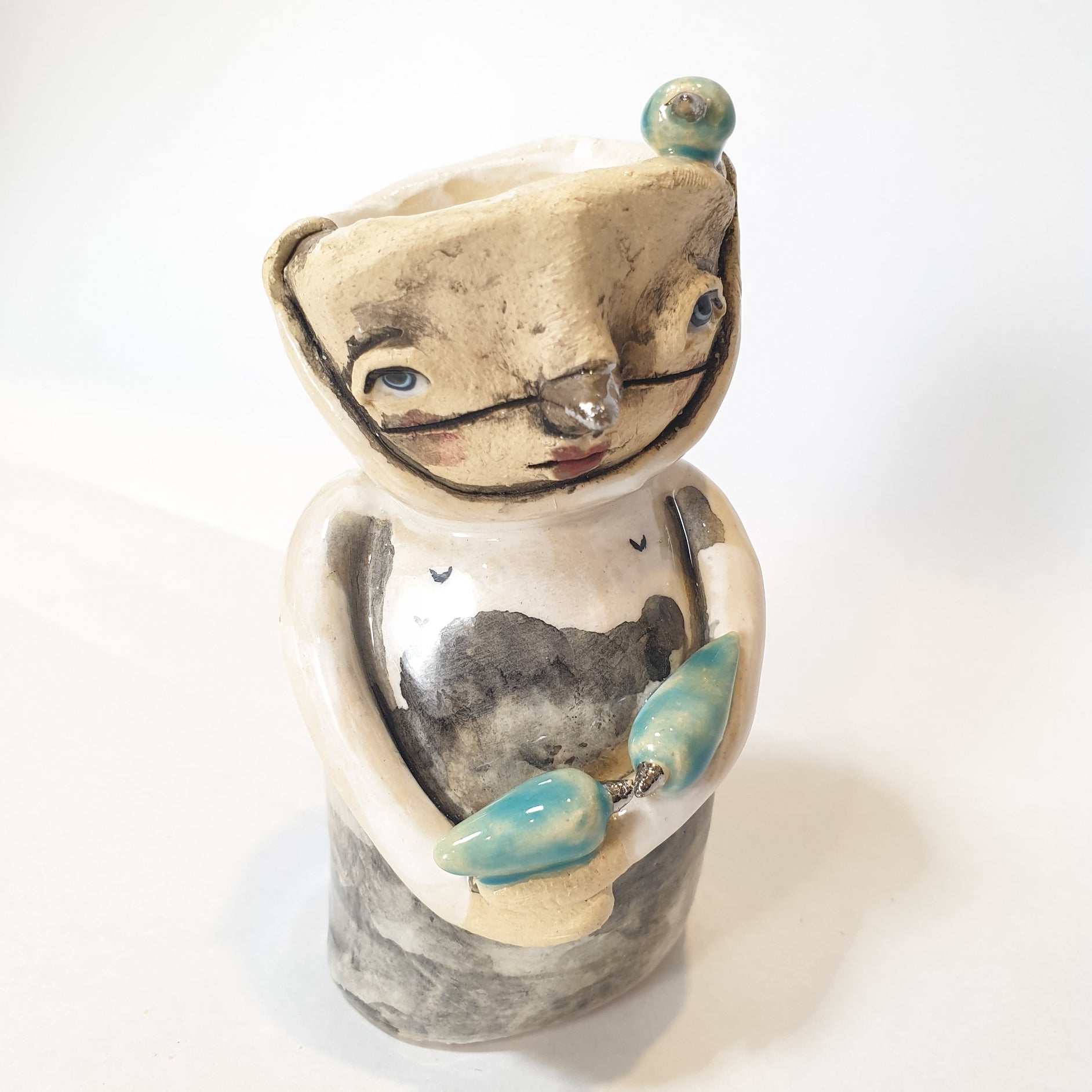 little clay person, birds, whimsical