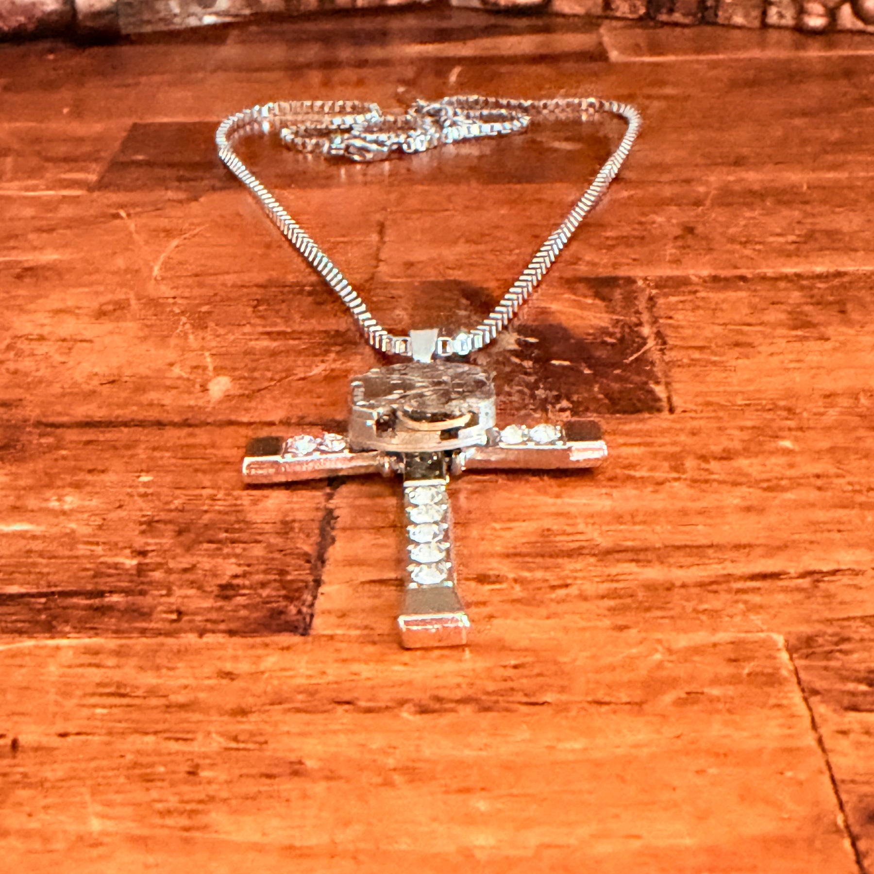 Steampunk watch movement cross necklace