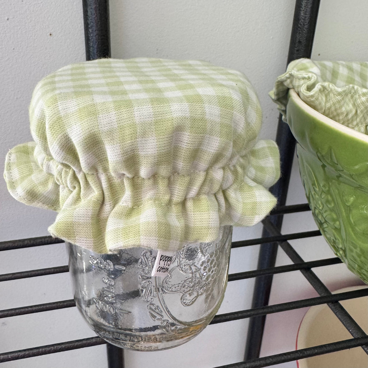 Green Gingham Bowl & Jar Cotton Cover Set