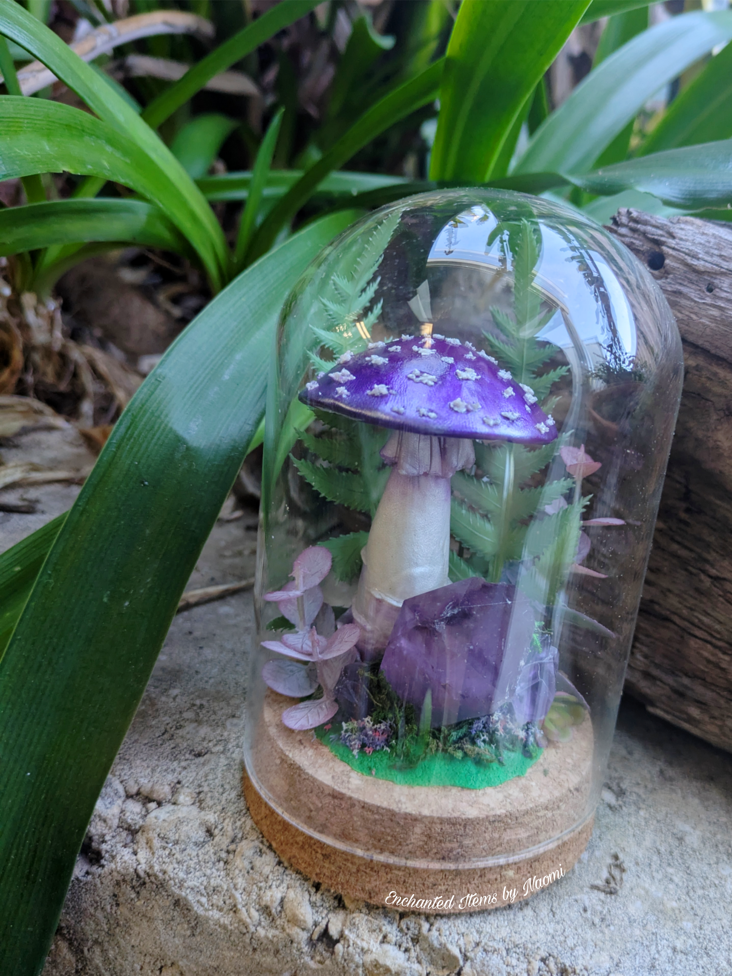 Hand Sculpted Purple Fantasy Mushroom & Amethyst Crystal Dome