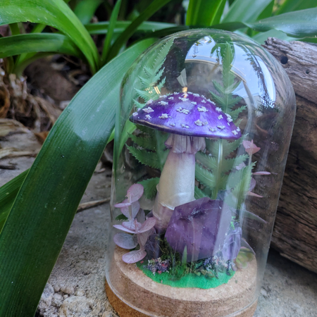 Hand Sculpted Purple Fantasy Mushroom & Amethyst Crystal Dome