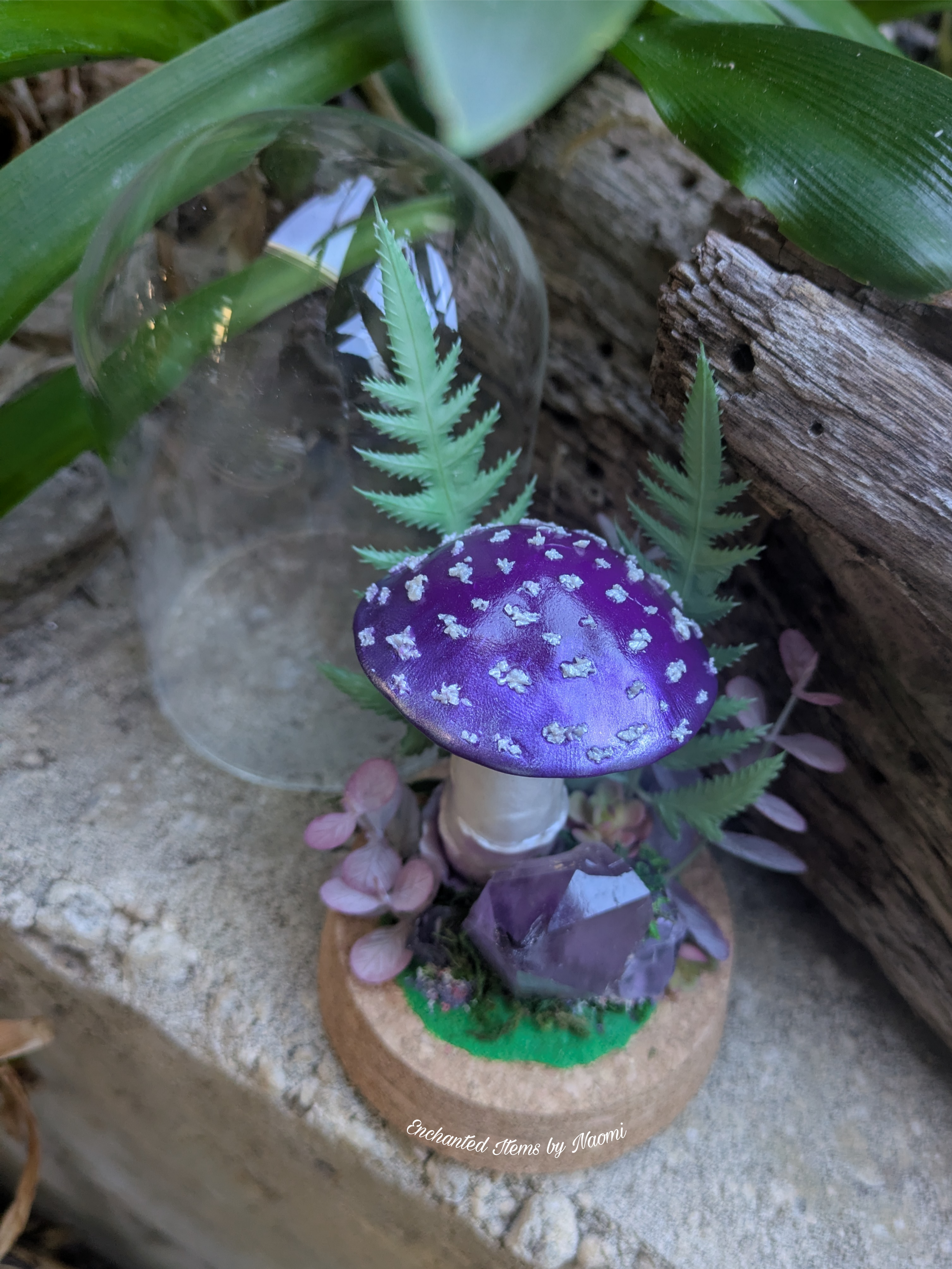 Hand Sculpted Purple Fantasy Mushroom & Amethyst Crystal Dome