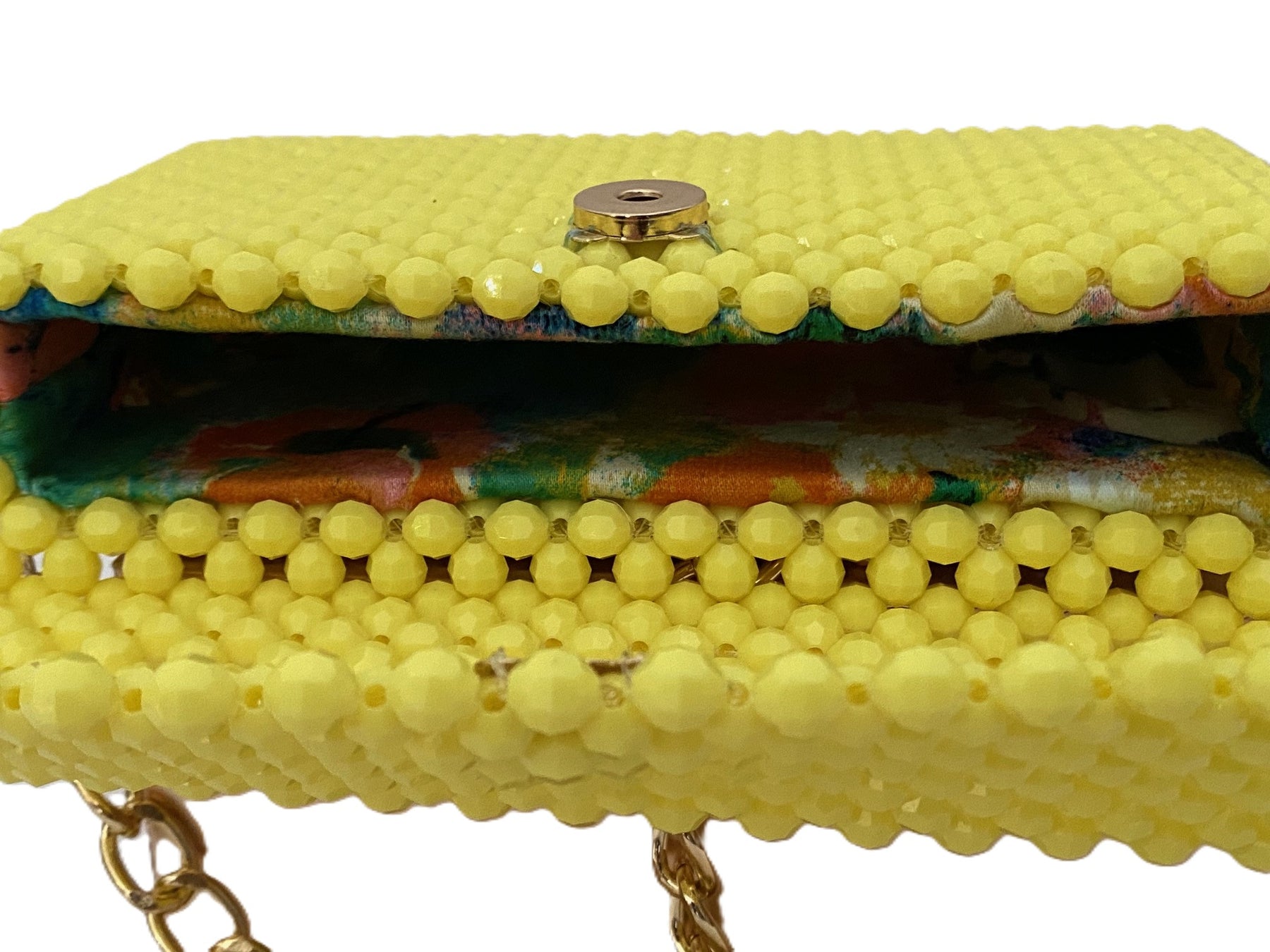 Lemon beaded clutch bag with chain