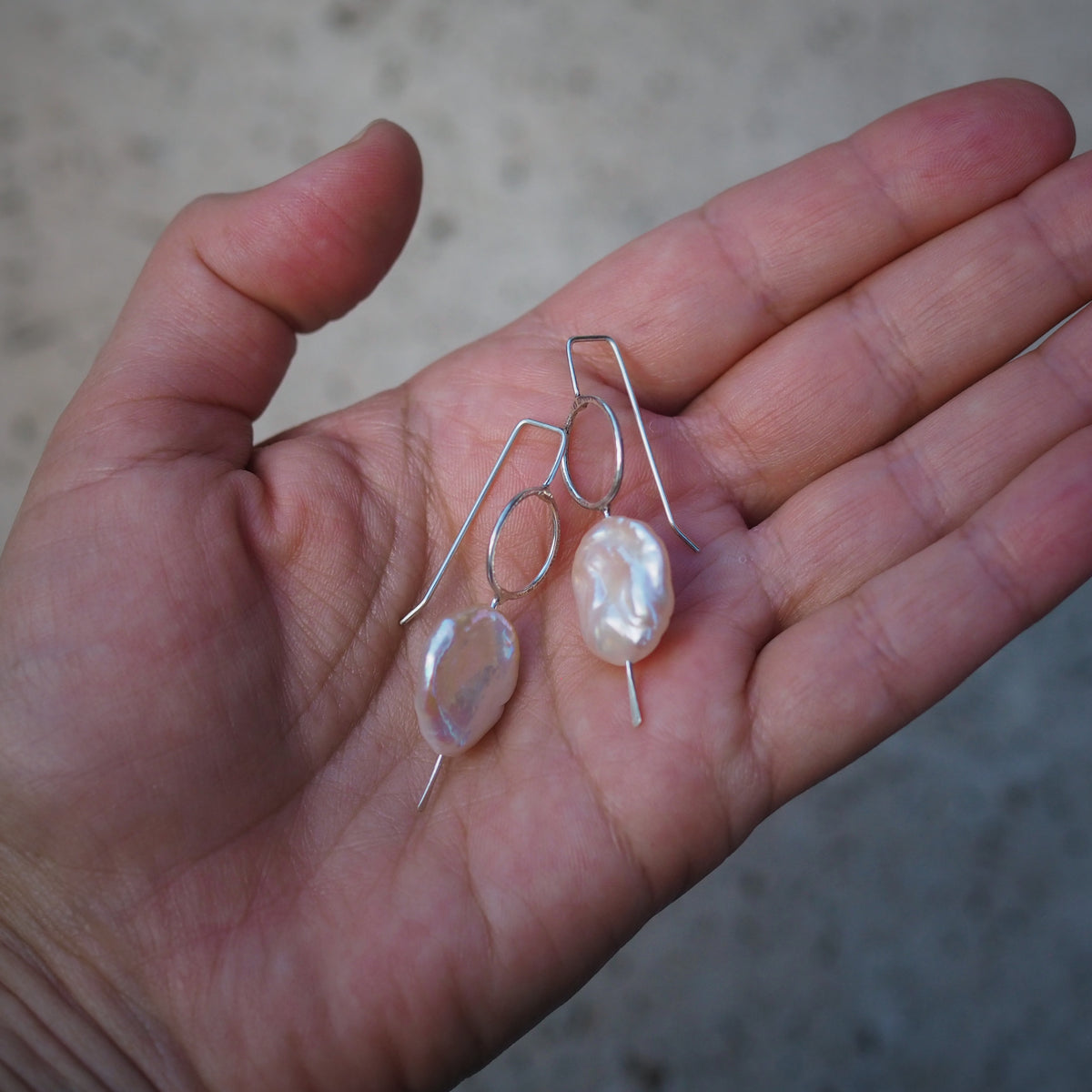 Circle + Pearl Textured Earrings | Sterling Silver | Freshwater Pearls