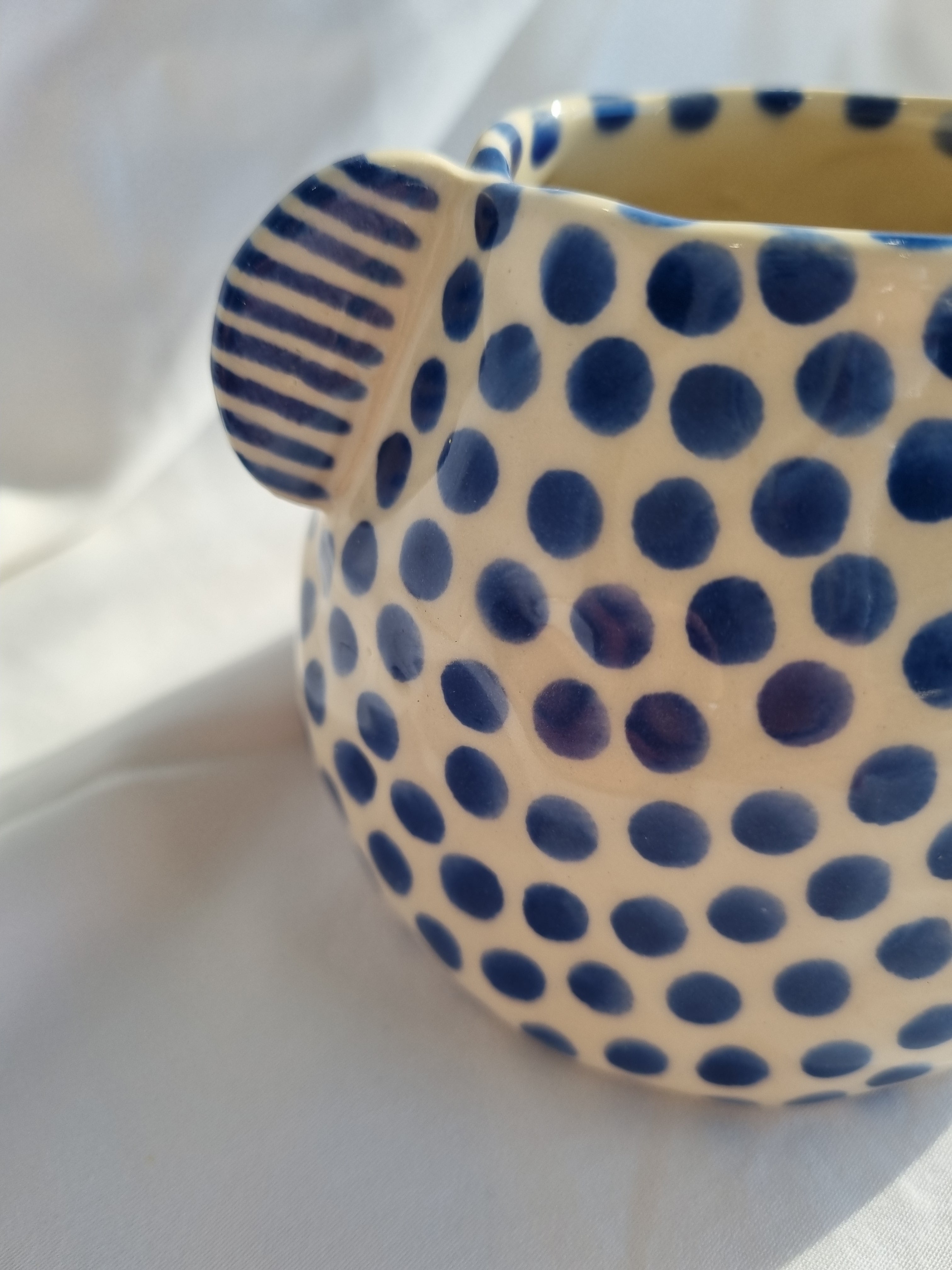 Large Blue Dot Sculptural Bud Vase