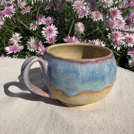 Pink and Blue Drippy Glaze Teacup – Ocean Wave Ceramic Sunrise cup