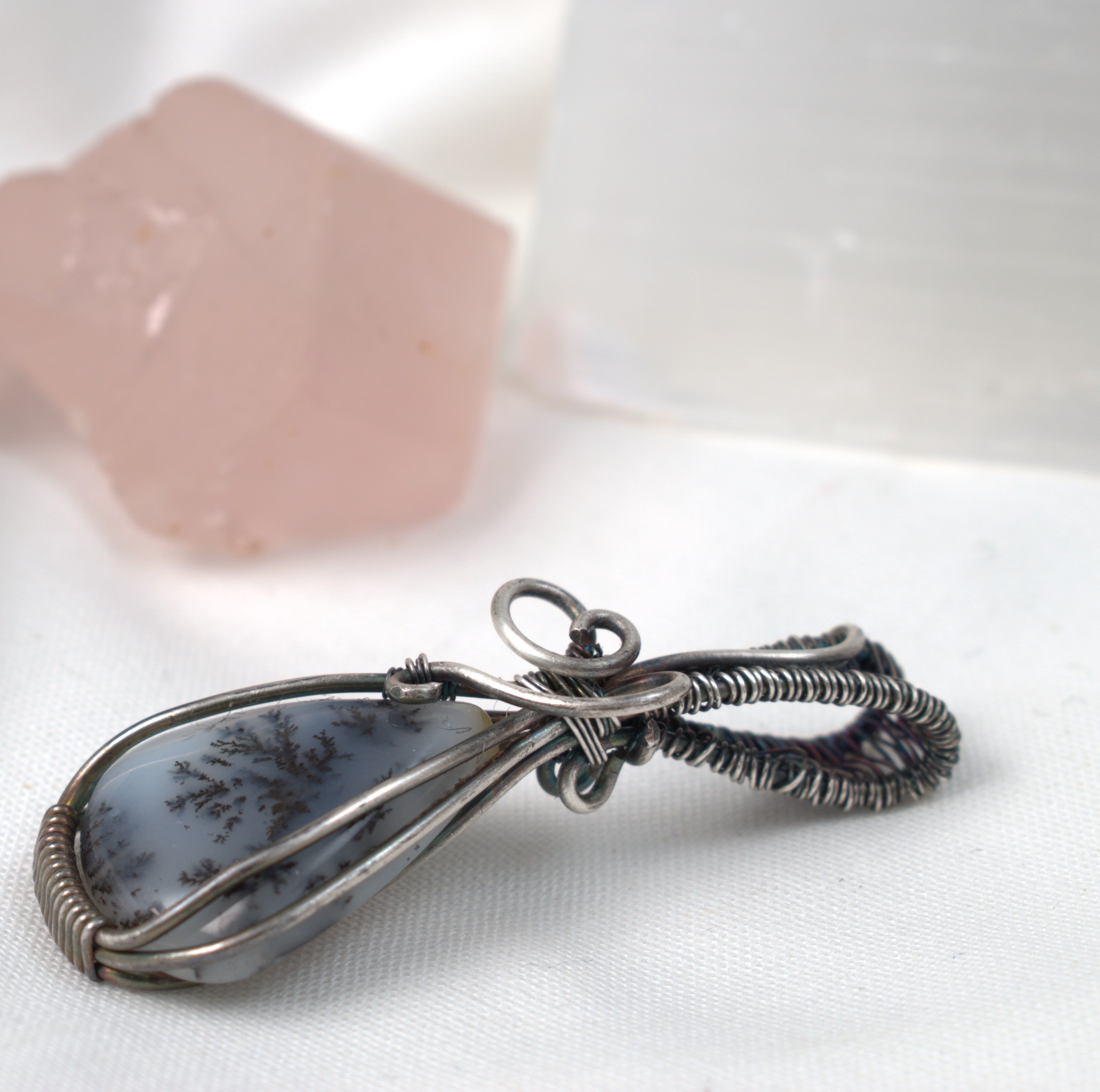 First Frost - Dendritic Opal Pendant in Antiqued Silver