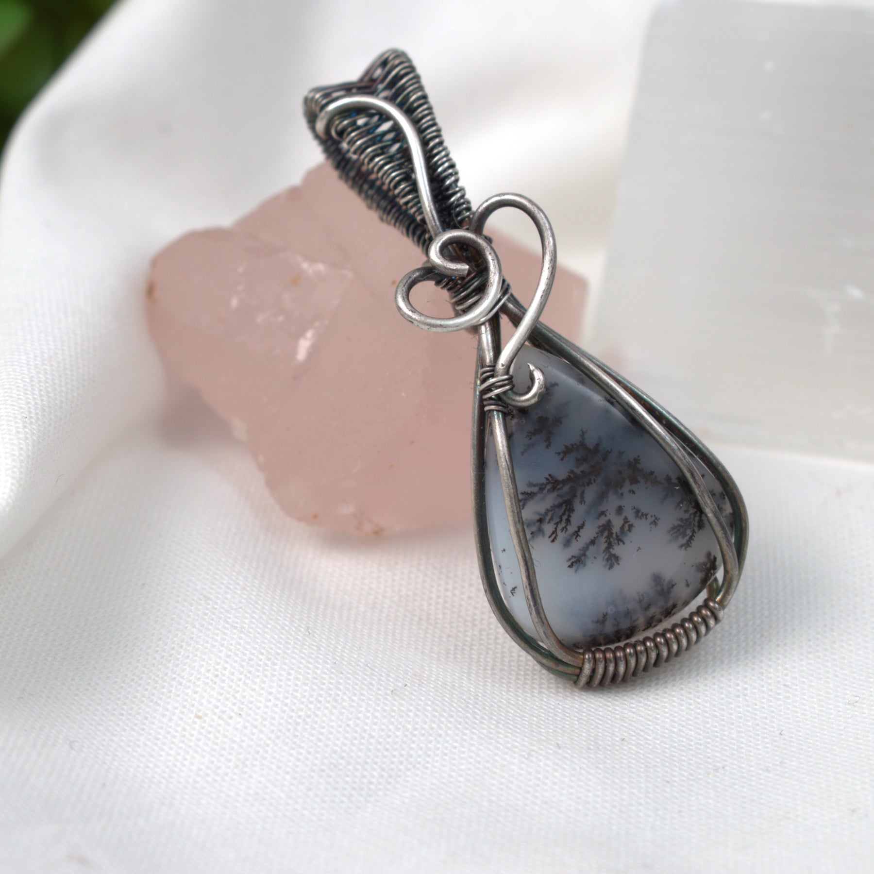 First Frost - Dendritic Opal Pendant in Antiqued Silver