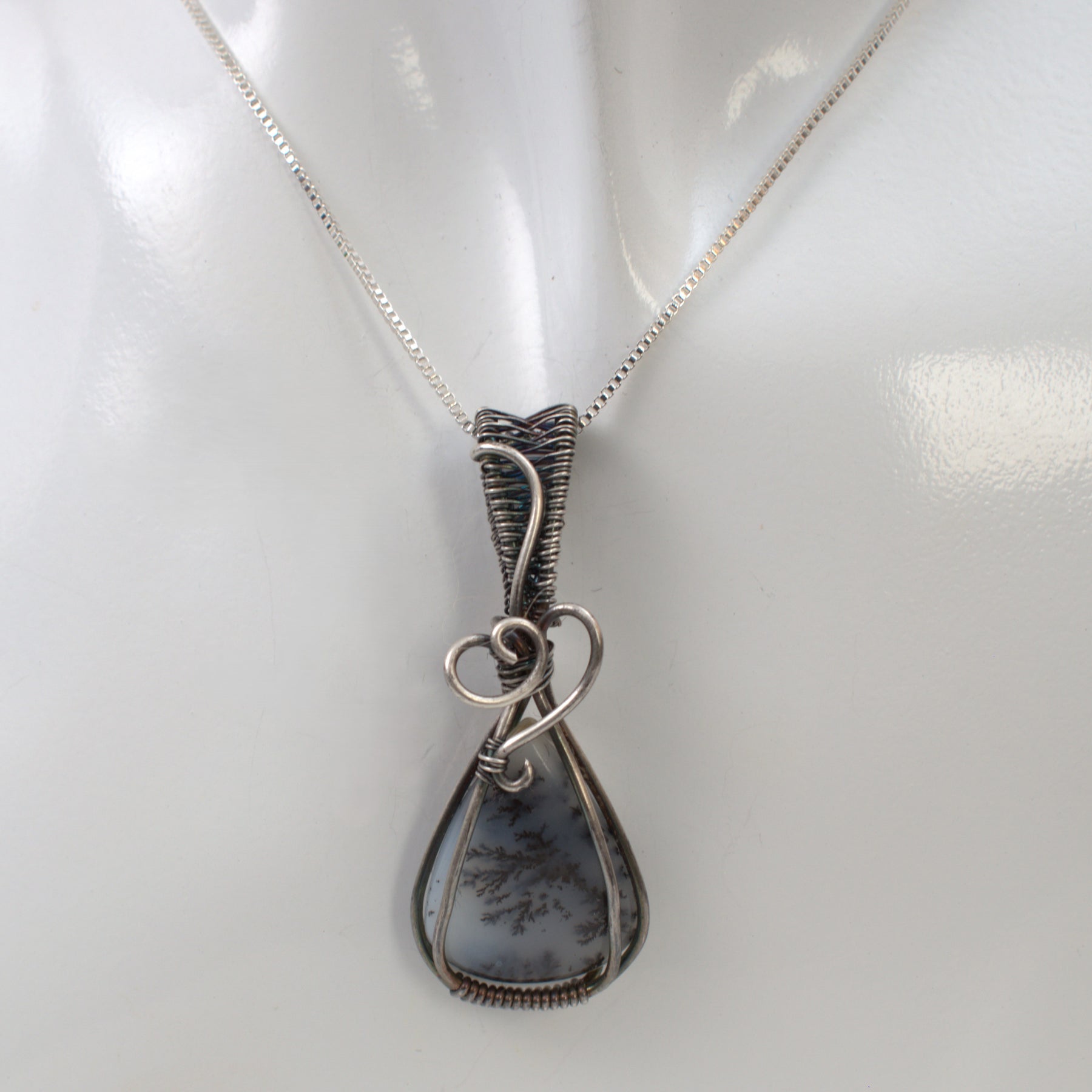 First Frost - Dendritic Opal Pendant in Antiqued Silver