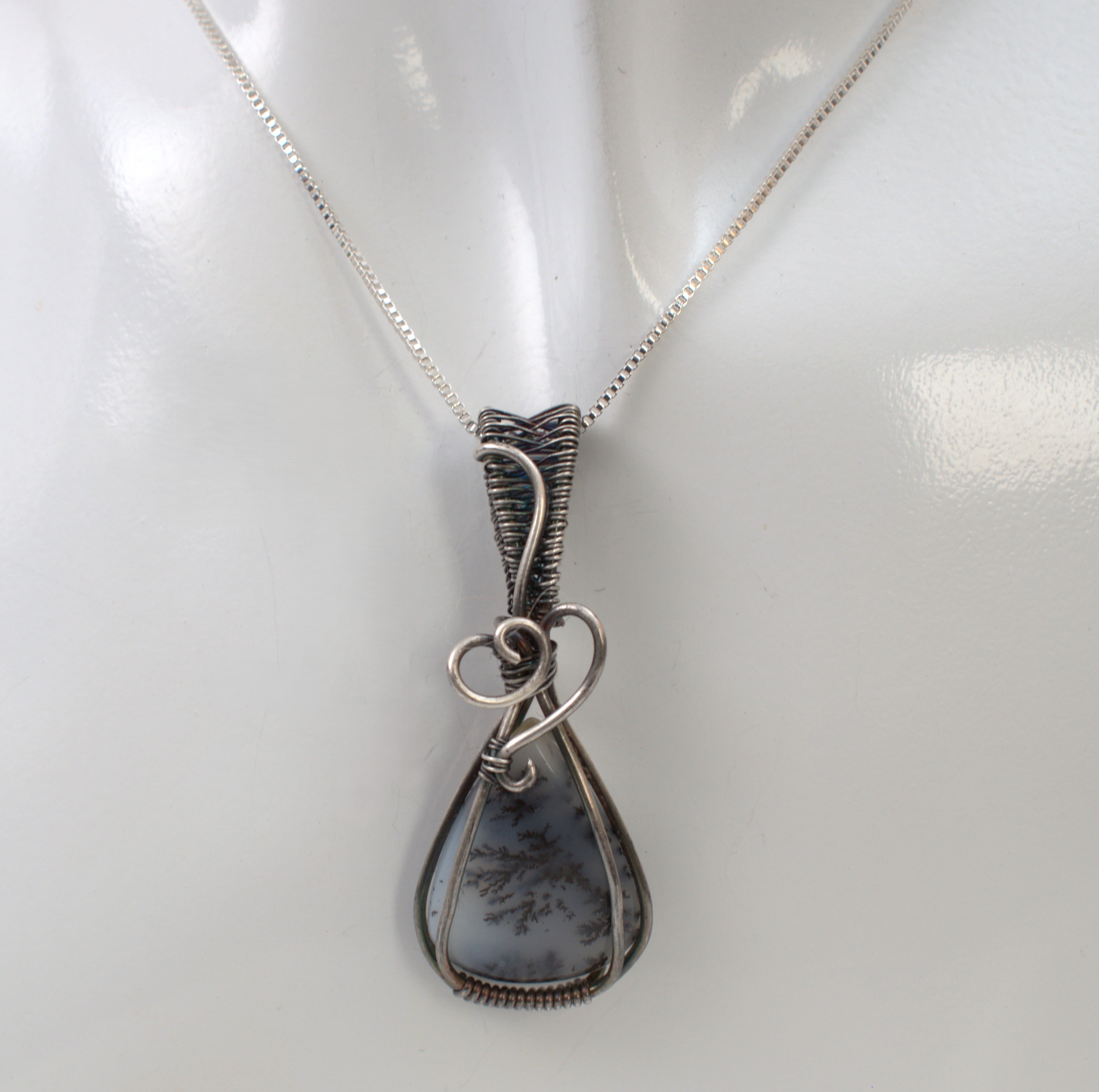 First Frost - Dendritic Opal Pendant in Antiqued Silver