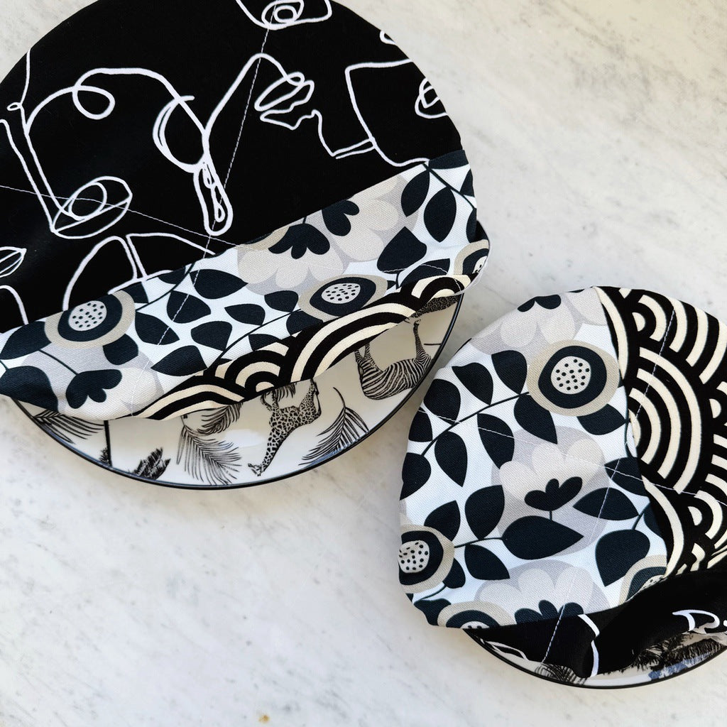 Black and white reusable fabric bowl covers. Set of two. Proofing cloths.