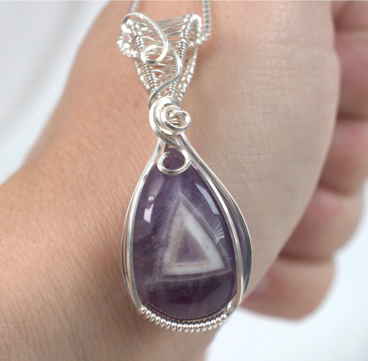 Violet Gateway - Chevron Amethyst Wire Wrapped Pendant