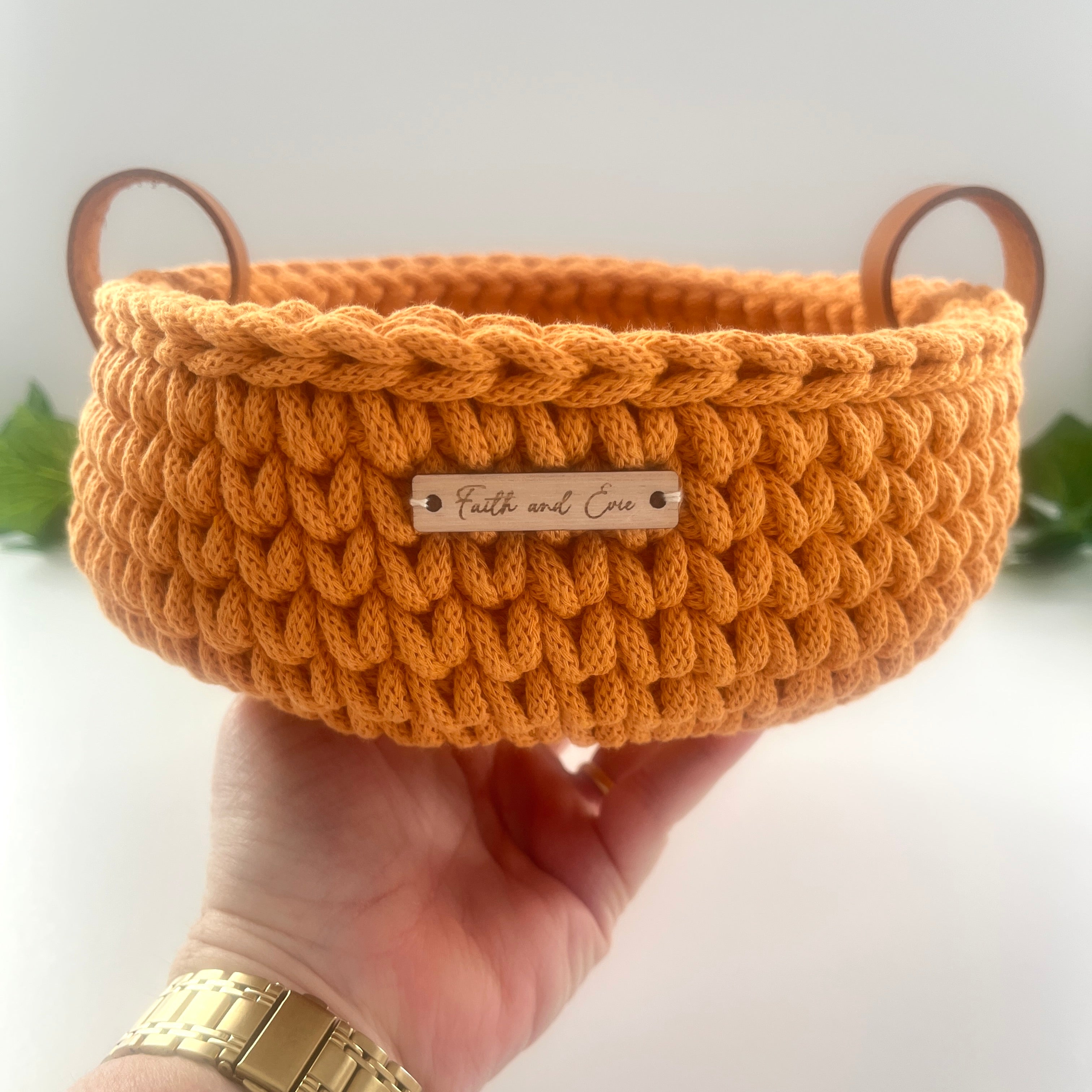 Crochet basket with handles - colour Orange