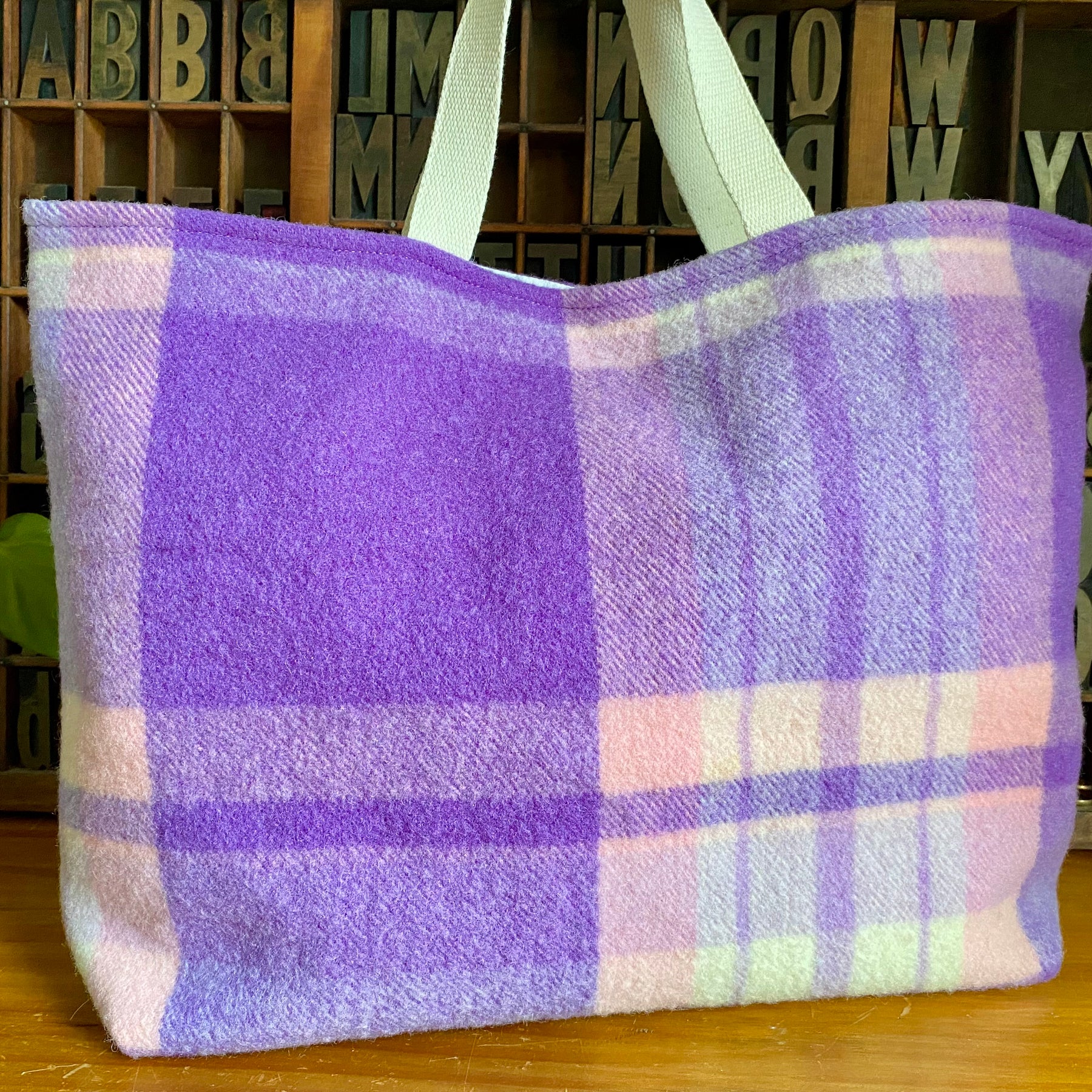 Upcycled Woollen Blanket - Market Tote - Purple