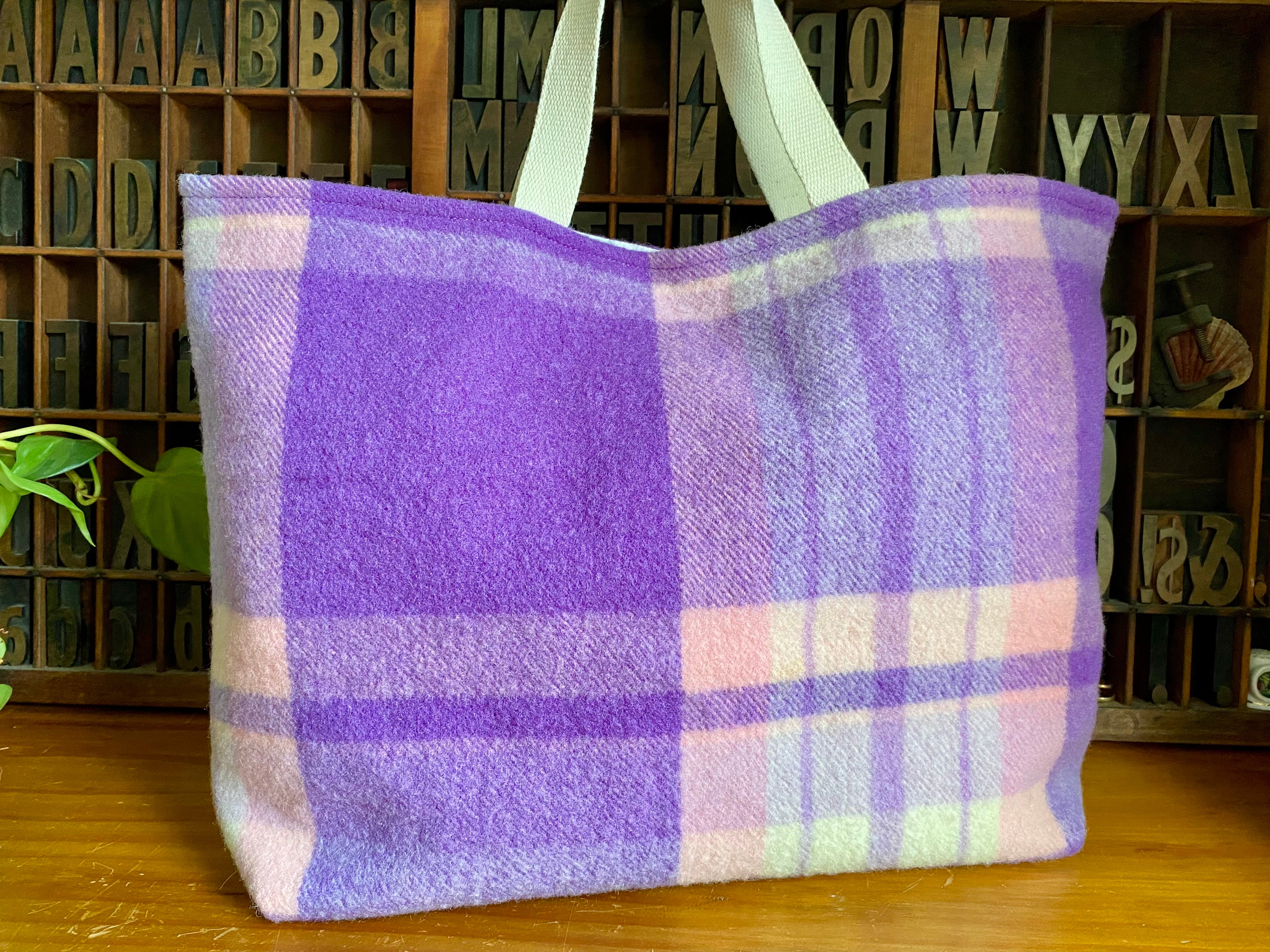 Upcycled Woollen Blanket - Market Tote - Purple