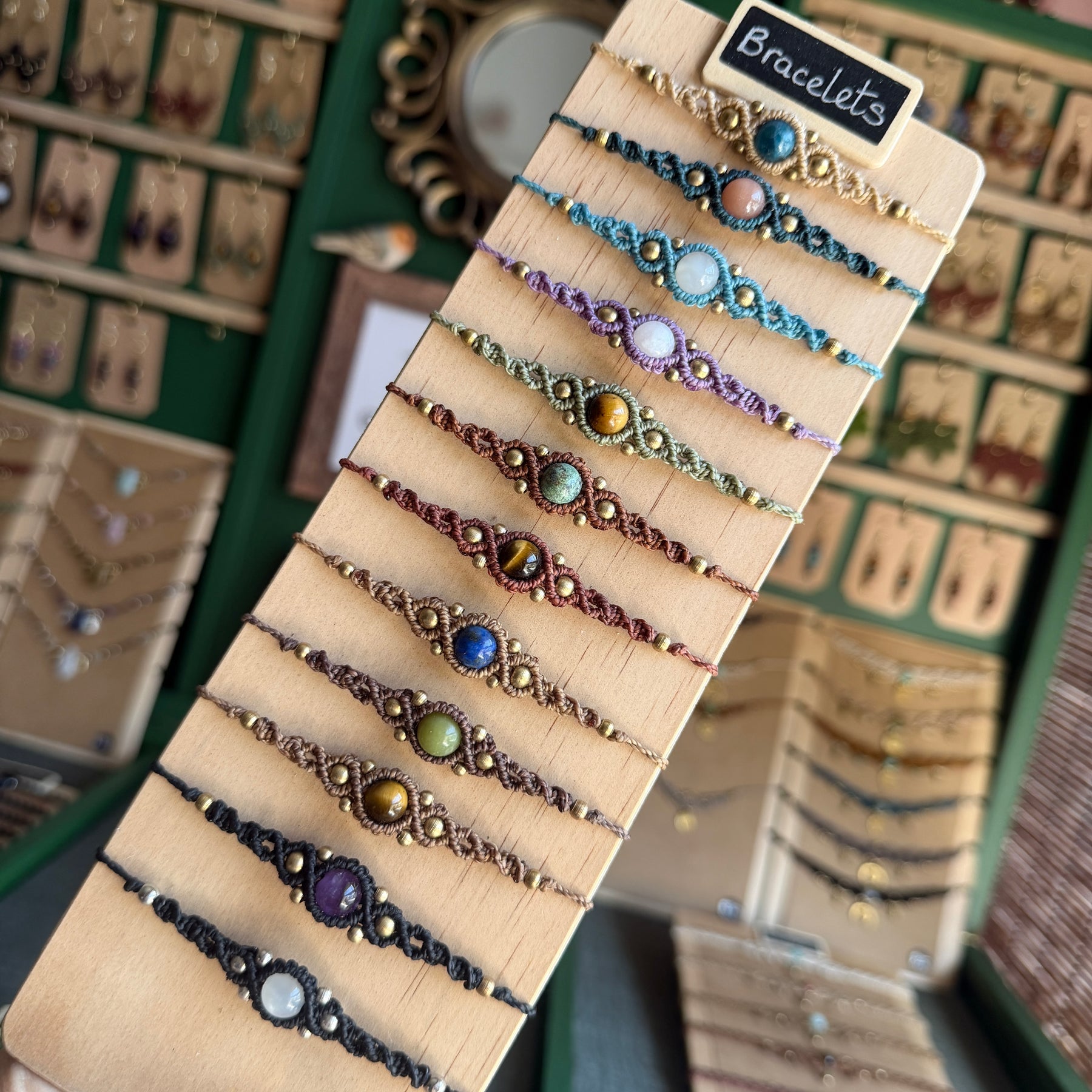 Micro Macrame Boho Bracelet with focal gemstone bead