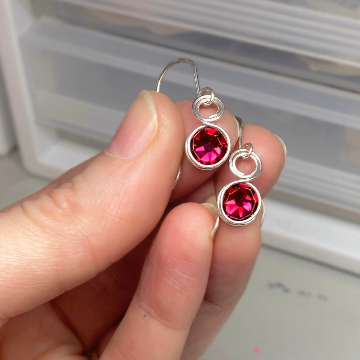 Ruby red crystal 14k gold-filled dangle earrings | July birthstone gift