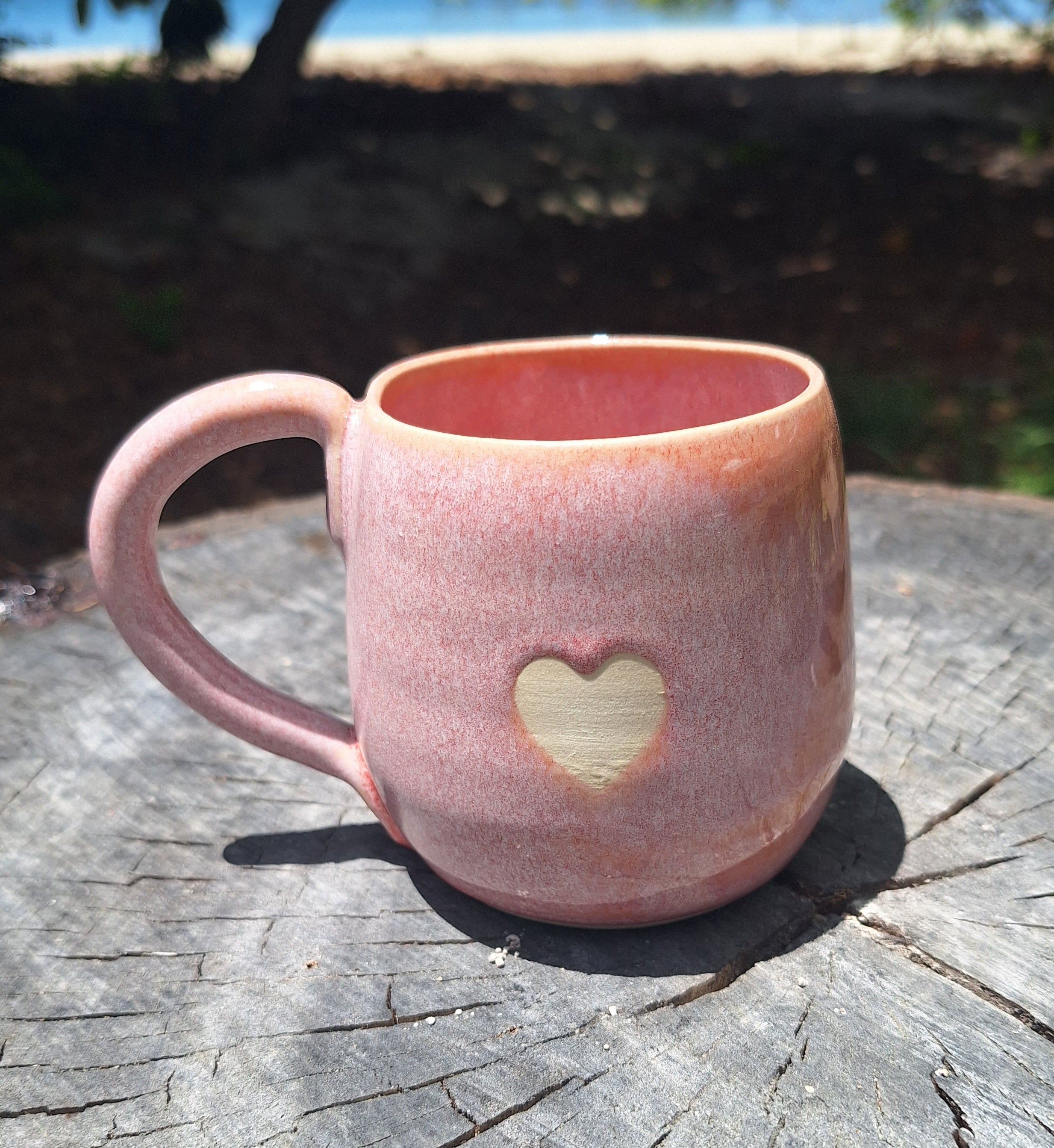 Pottery coffee mug Pink with Love Heart