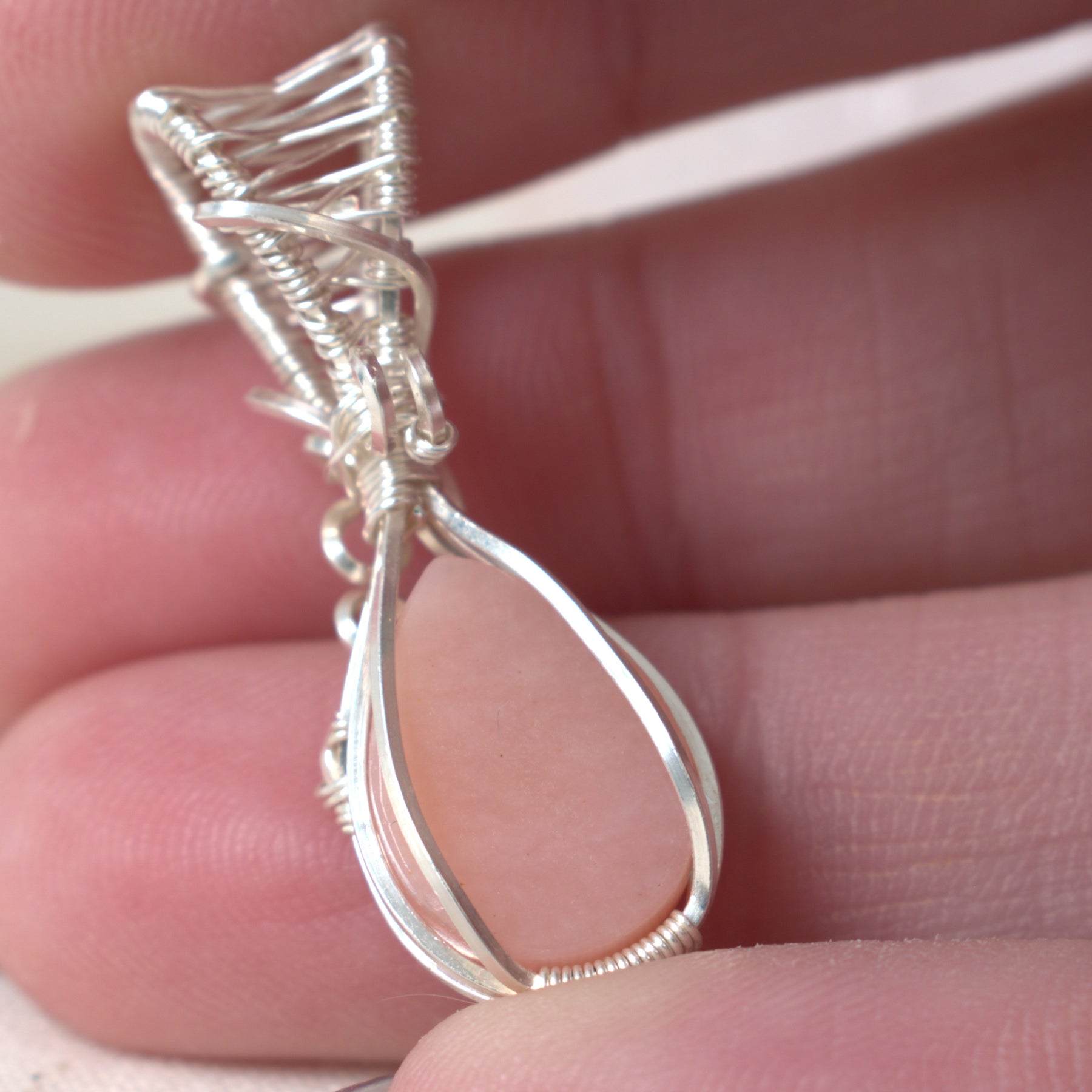 Wire Wrapped Pink Opal Keepsake Pendant - October Birthstone