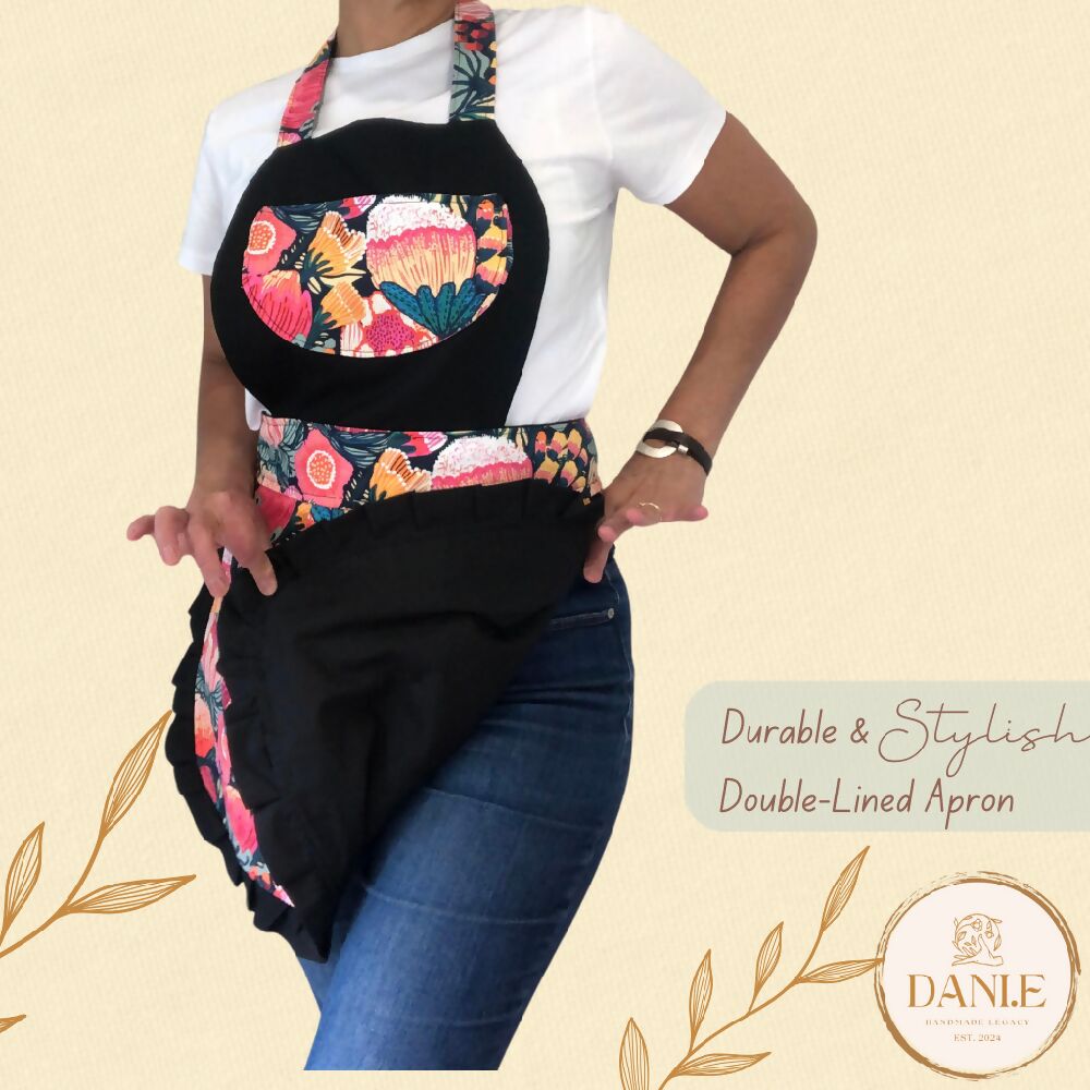 Pin-Up Style Floral Pink Apron for Women - Personalized Kitchen Wear, Perfect Gift for Her, Vibrant Cooking Accessory