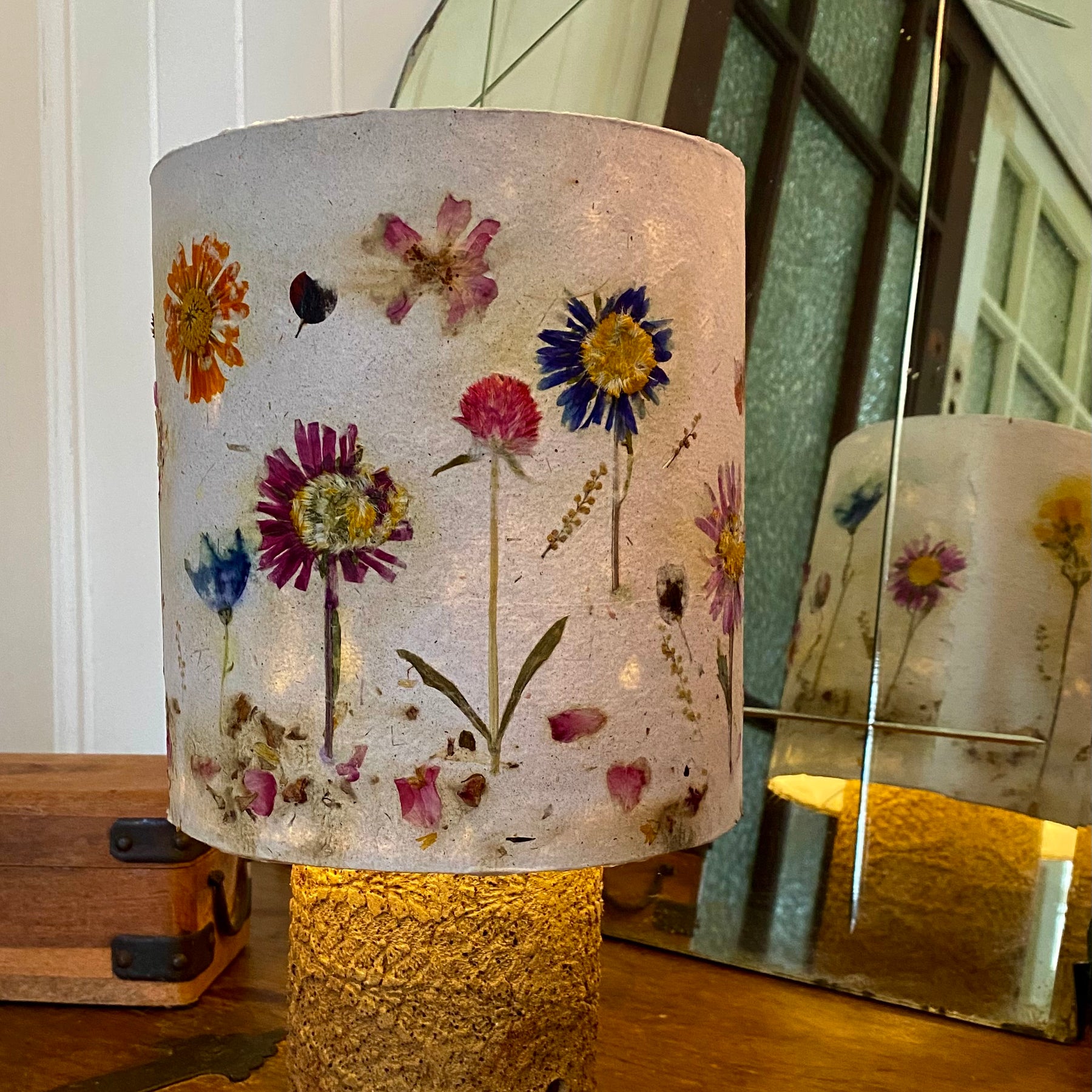 Lampshade - A garden of pressed flowers in Handmade Paper - one of a kind design
