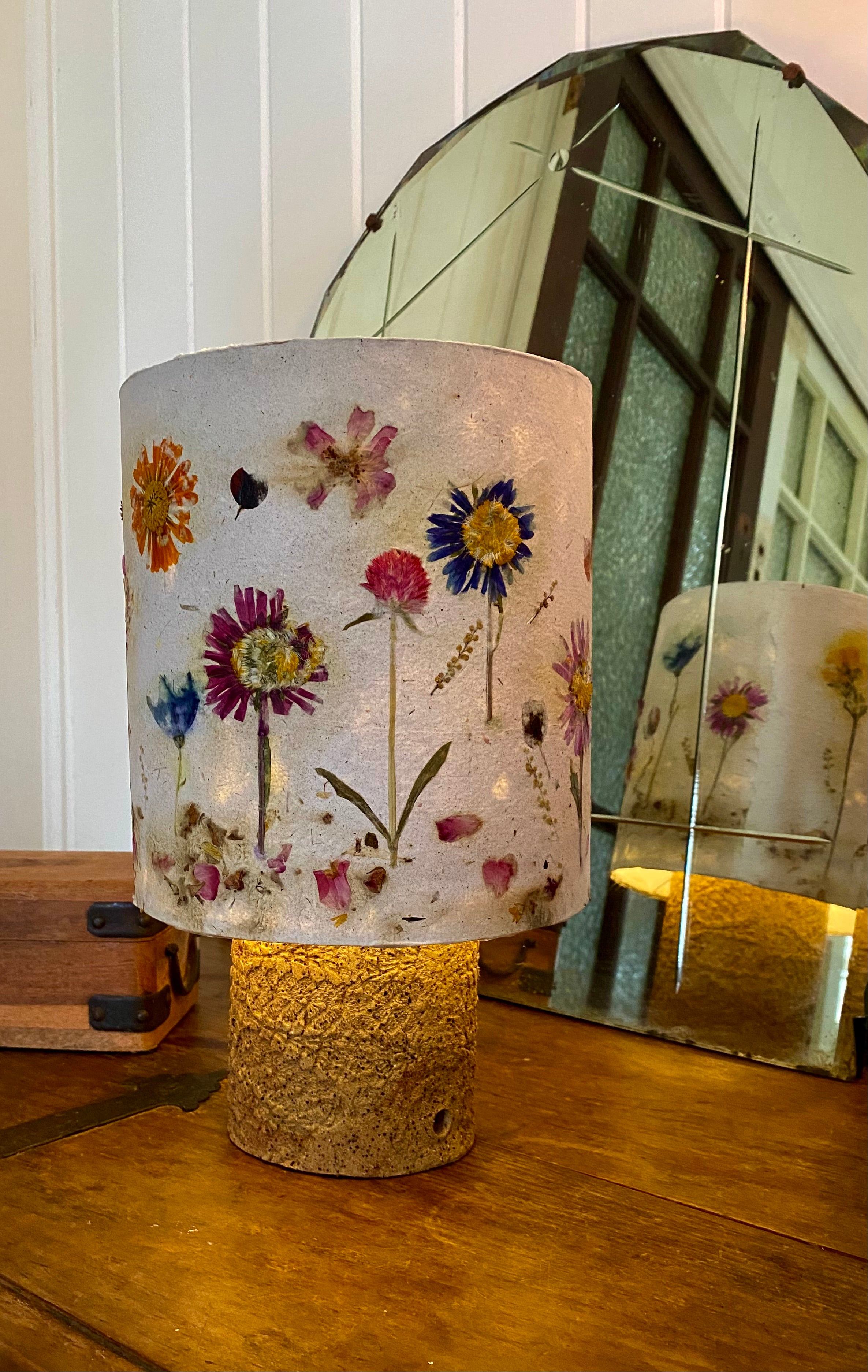 Lampshade - A garden of pressed flowers in Handmade Paper - one of a kind design