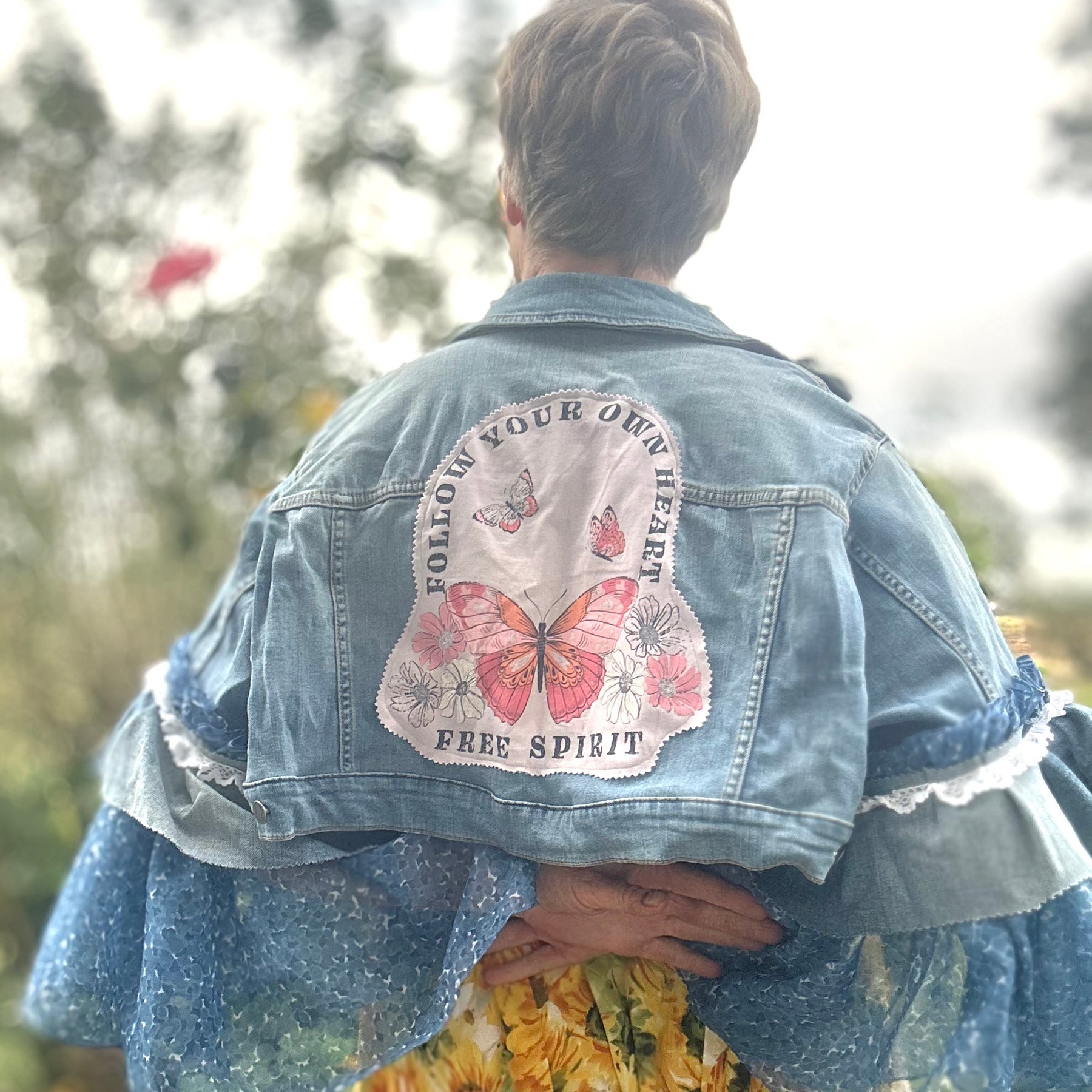 Upcycled Denim Jacket Full Chiffon Sleeves