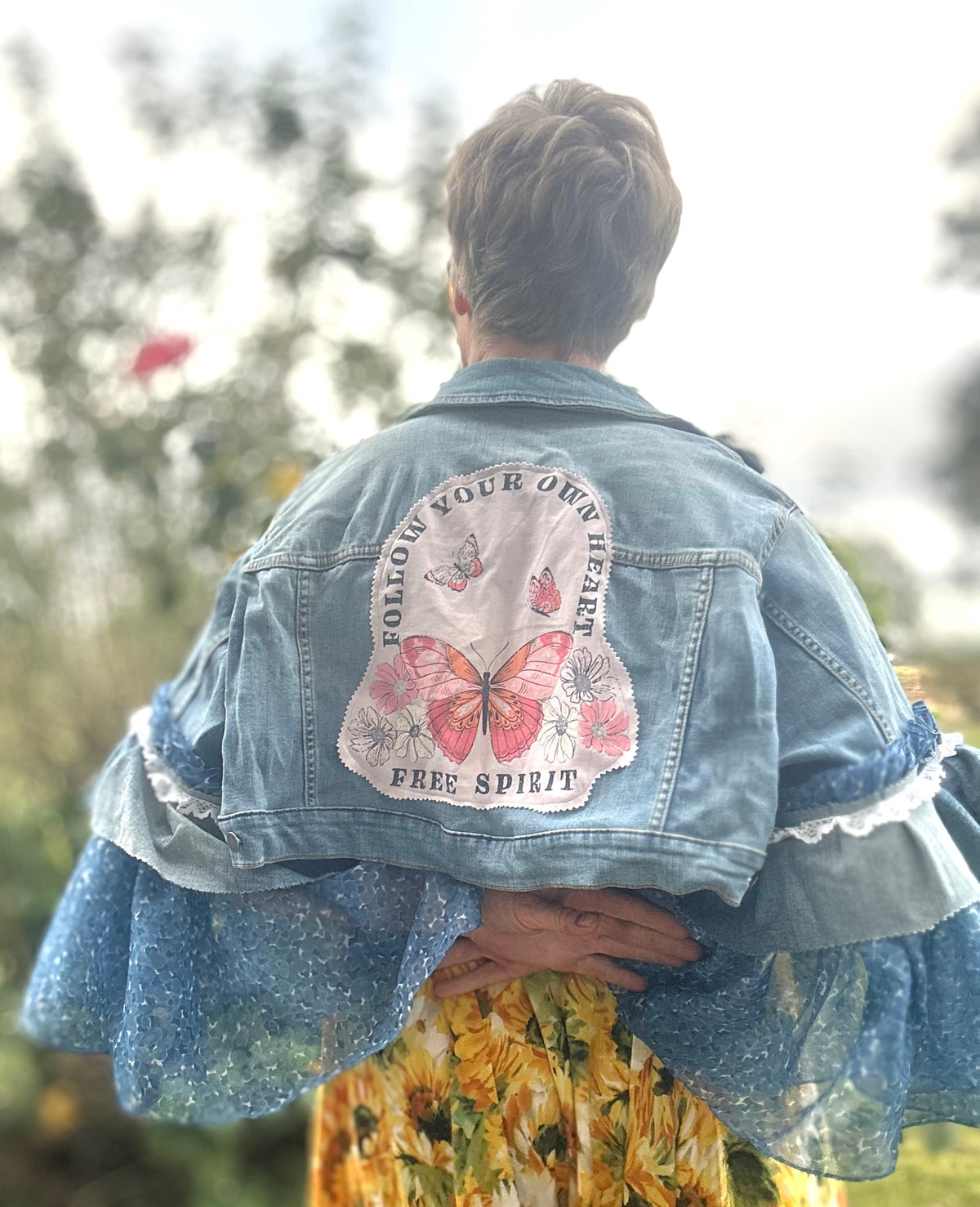 Upcycled Denim Jacket Full Chiffon Sleeves