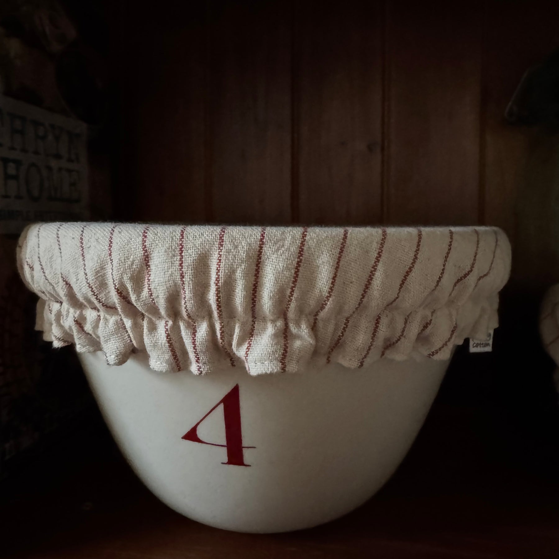 Reusable Christmas Pudding Bowl Covers & Matching Frilled Jar Cover | Reversible Natural Cotton