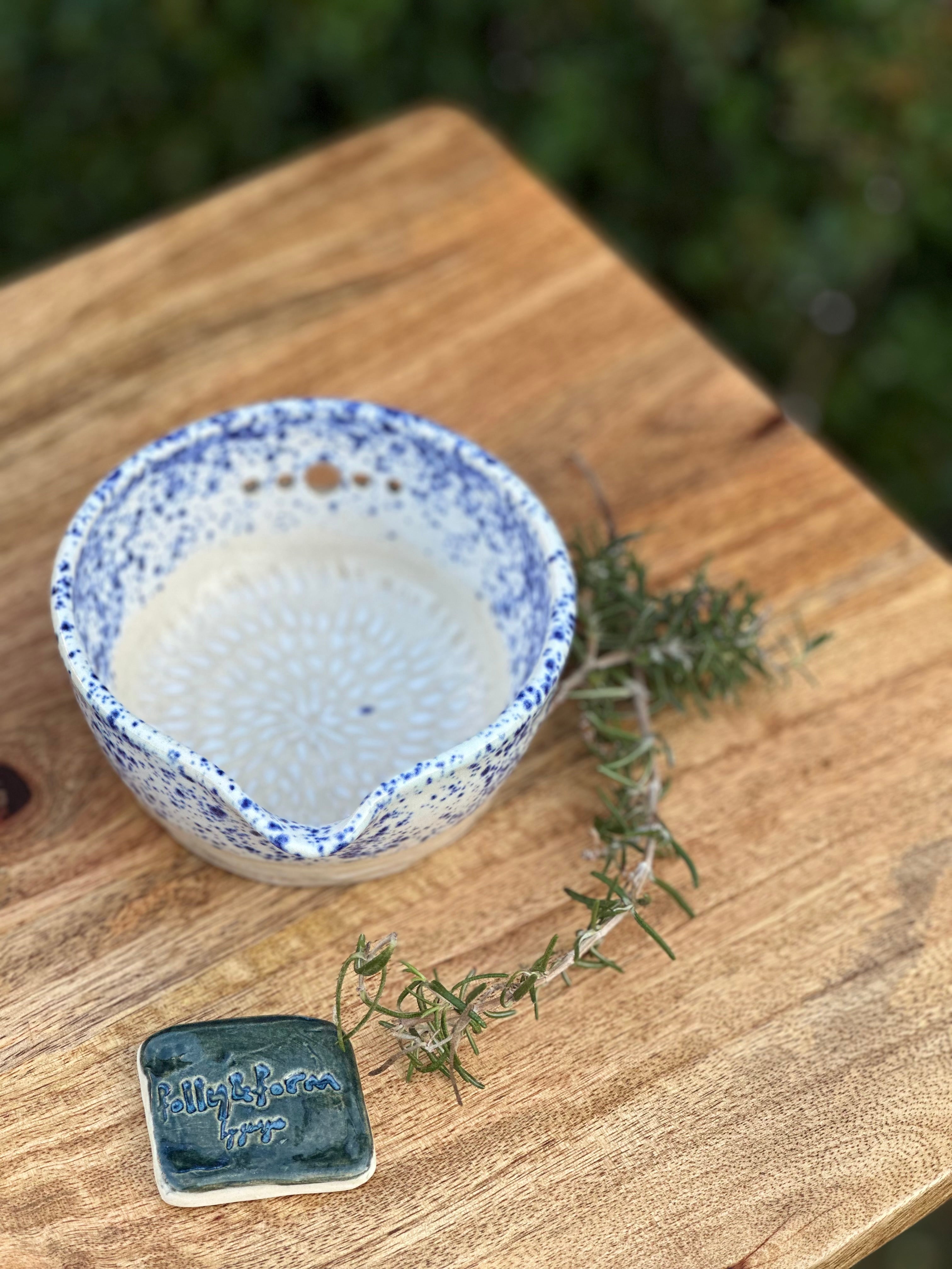 Ceramic Garlic Grater + Herb Stripper Bowl | Handmade Australian Pottery