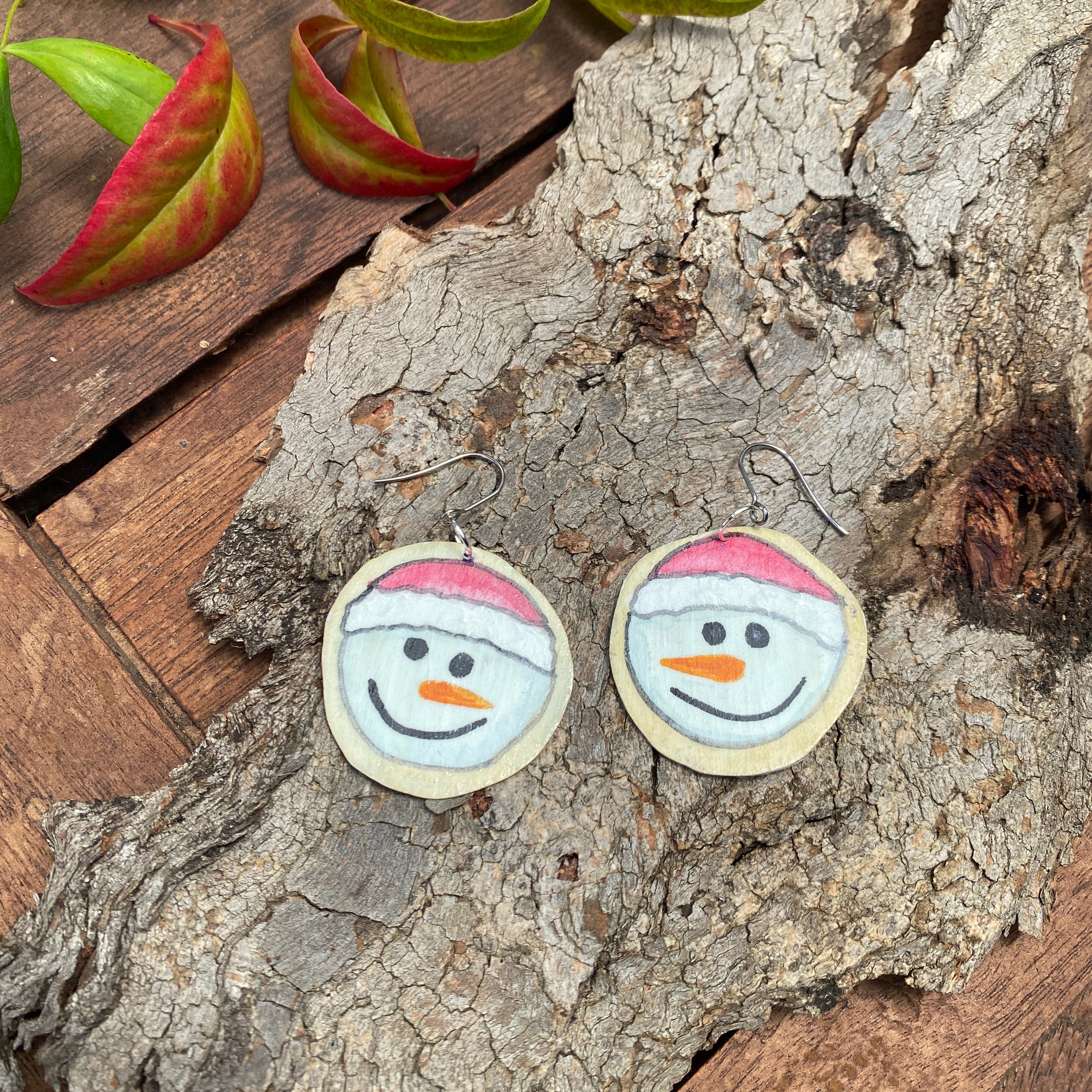 Snowman Earrings – Hand-painted Brass Jewellery