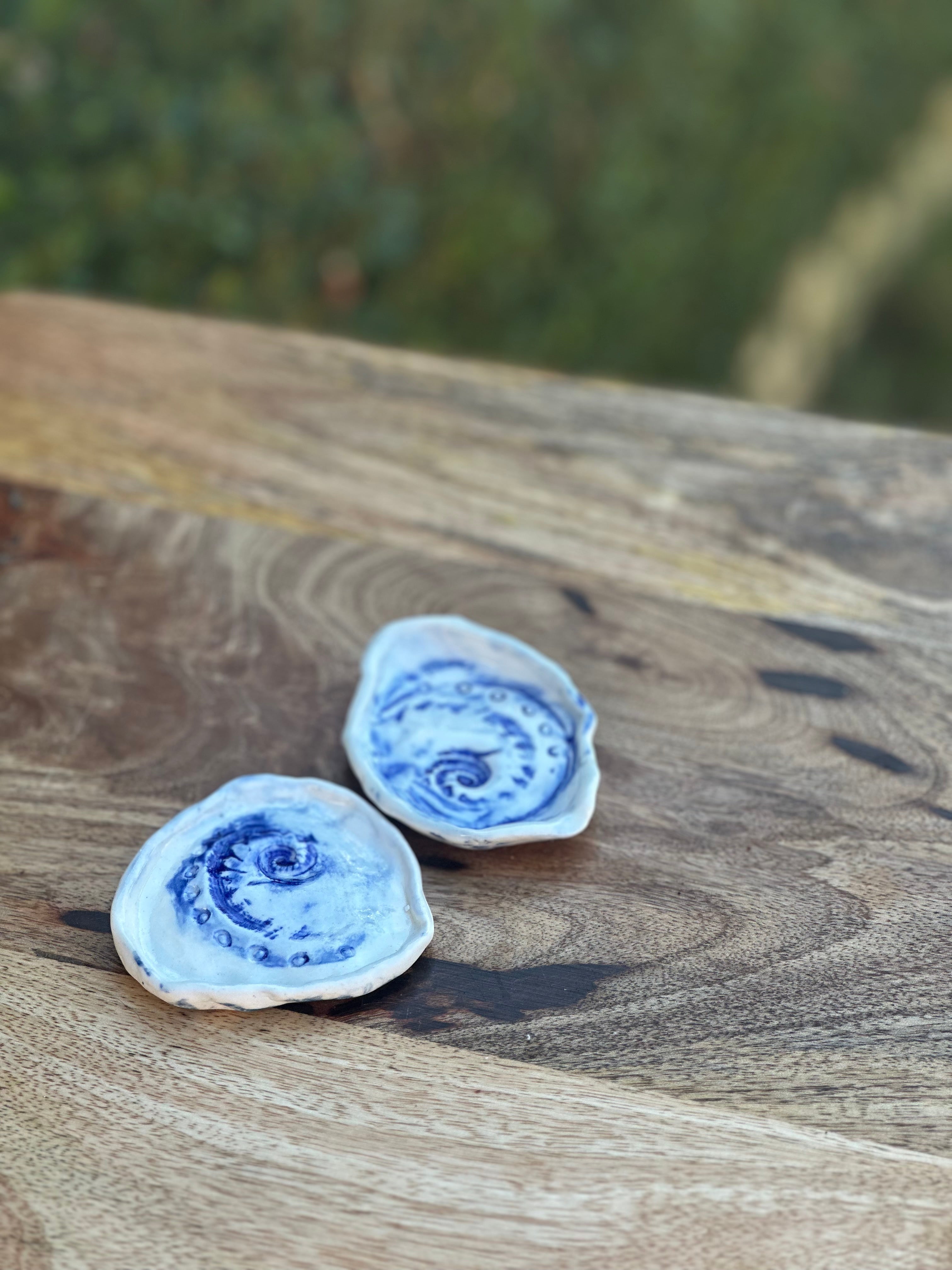 Porcelain Ring Dishes - Shell Seekers - Blue