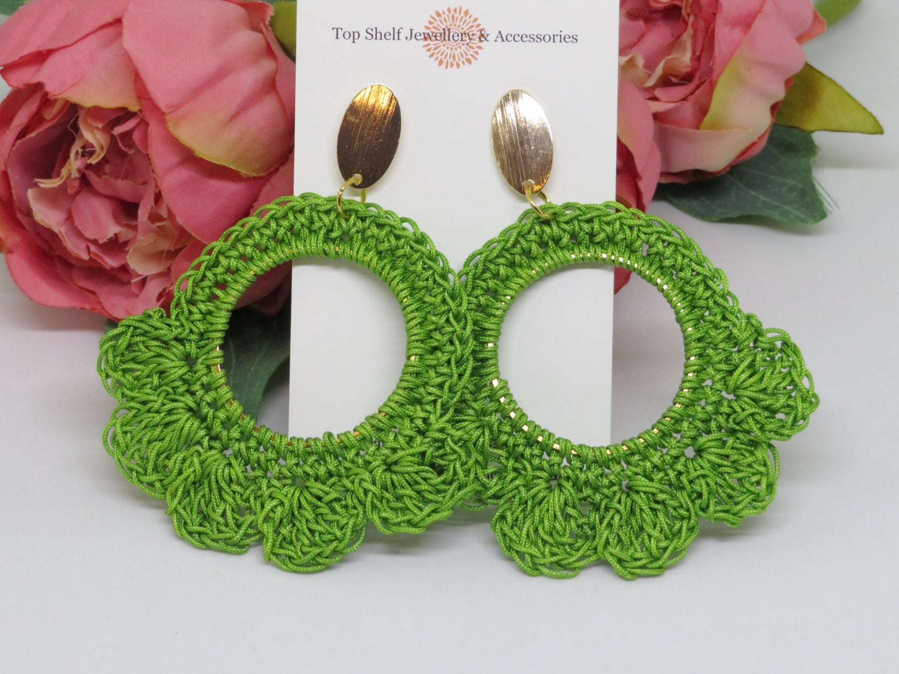 Green Crochet Thread Bespoke Handmade Boho  Earrings