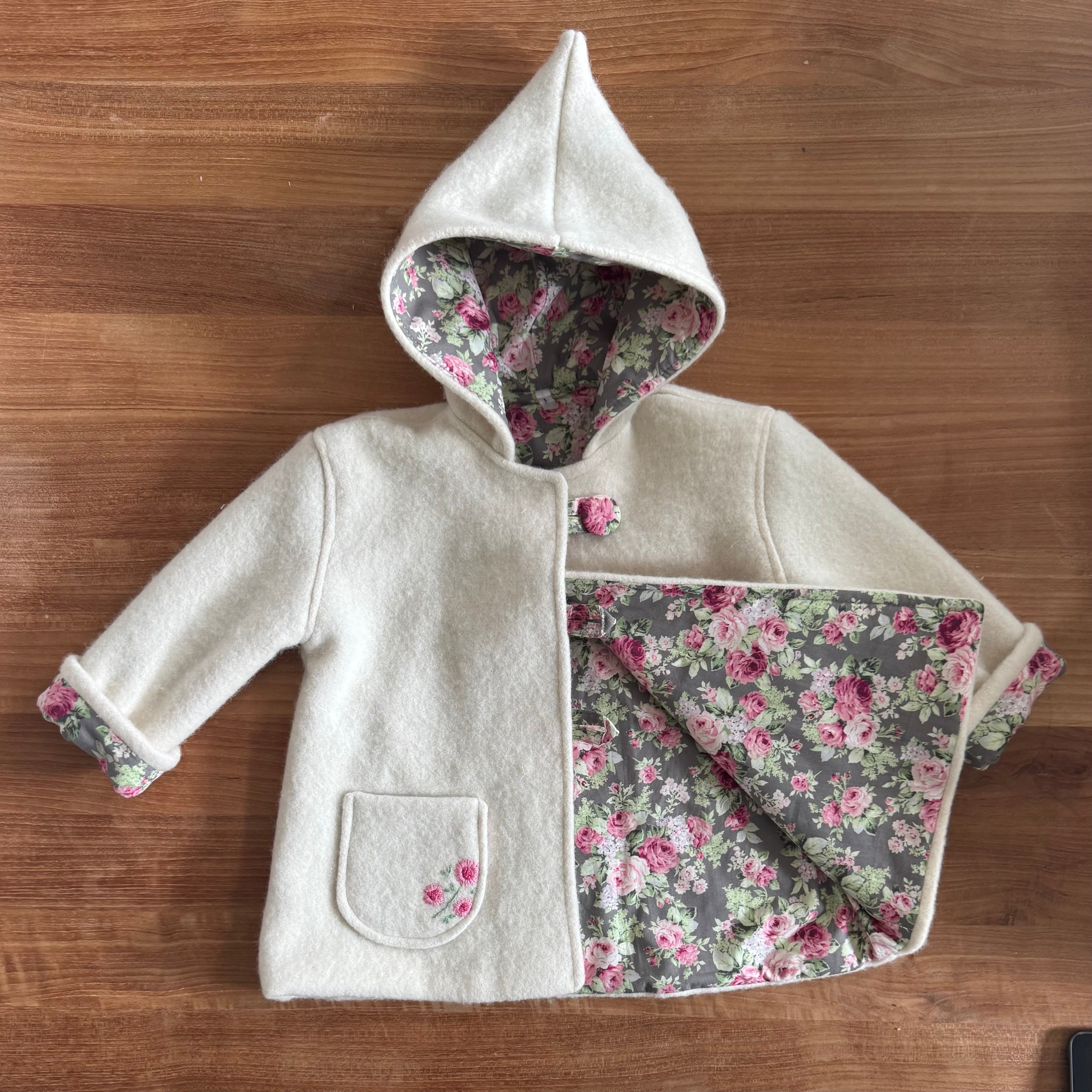 Woolen Girls Blanket Coat with Hand Embroidery