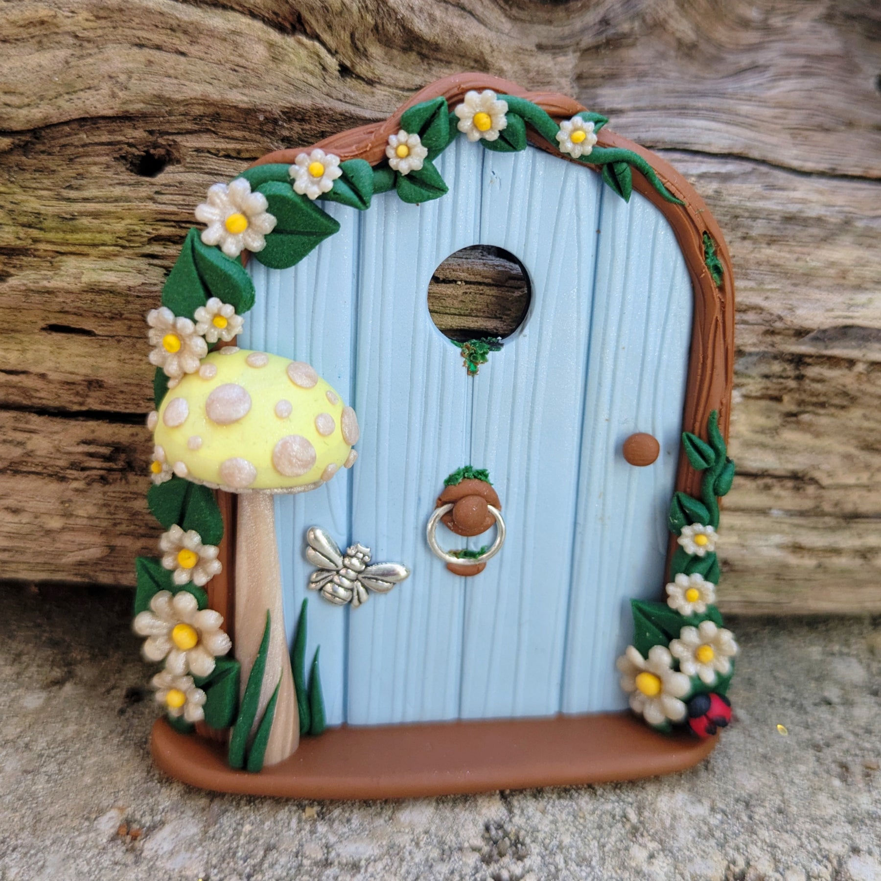 Mini Blue Woodland Fairy Door with Yellow Mushroom