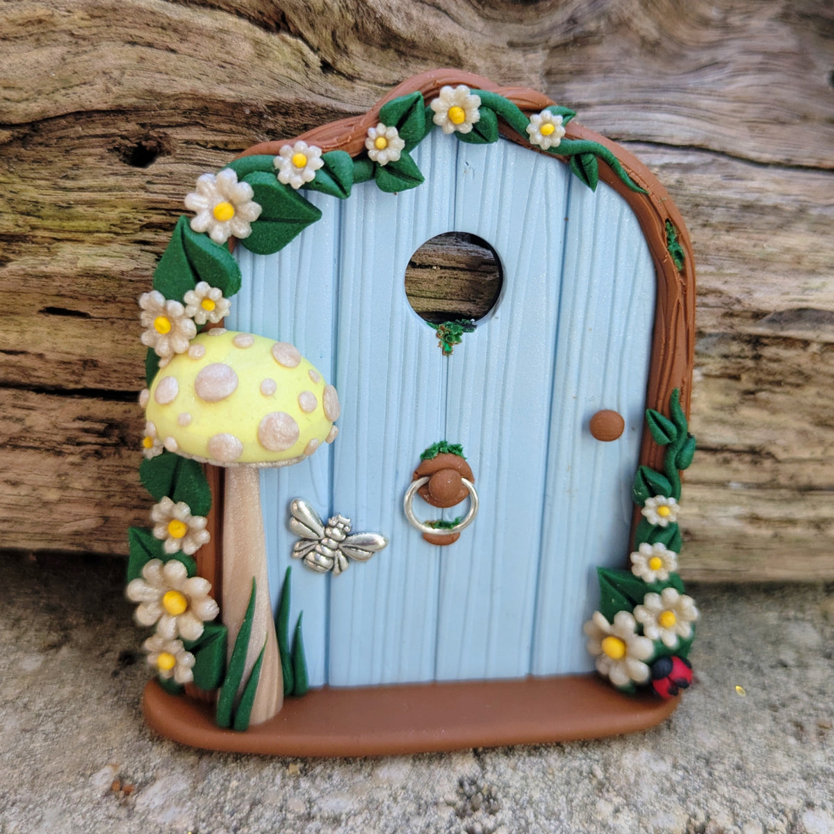 Mini Blue Woodland Fairy Door with Yellow Mushroom