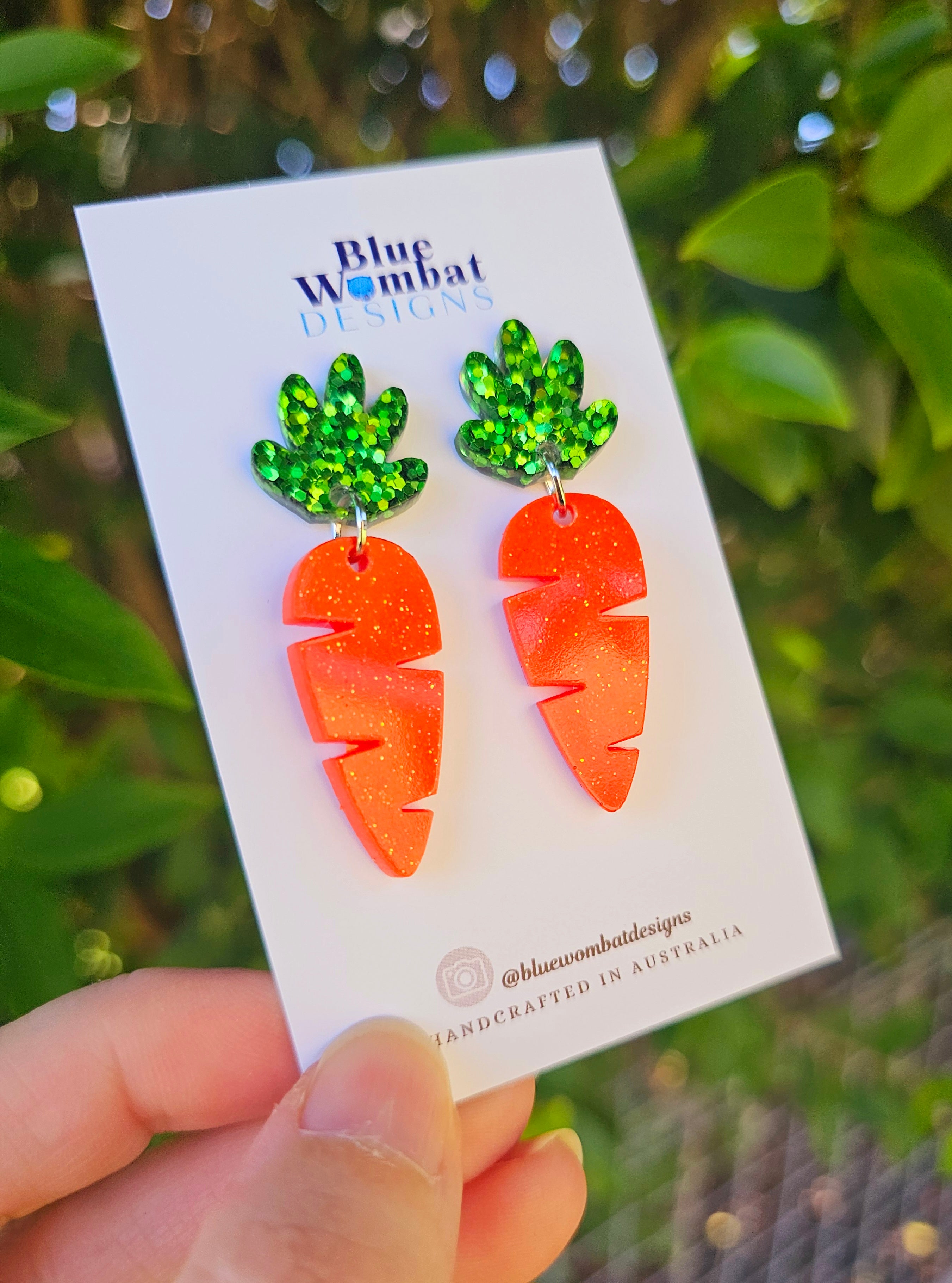 Carrot Glitter Resin Statement Dangle Earrings