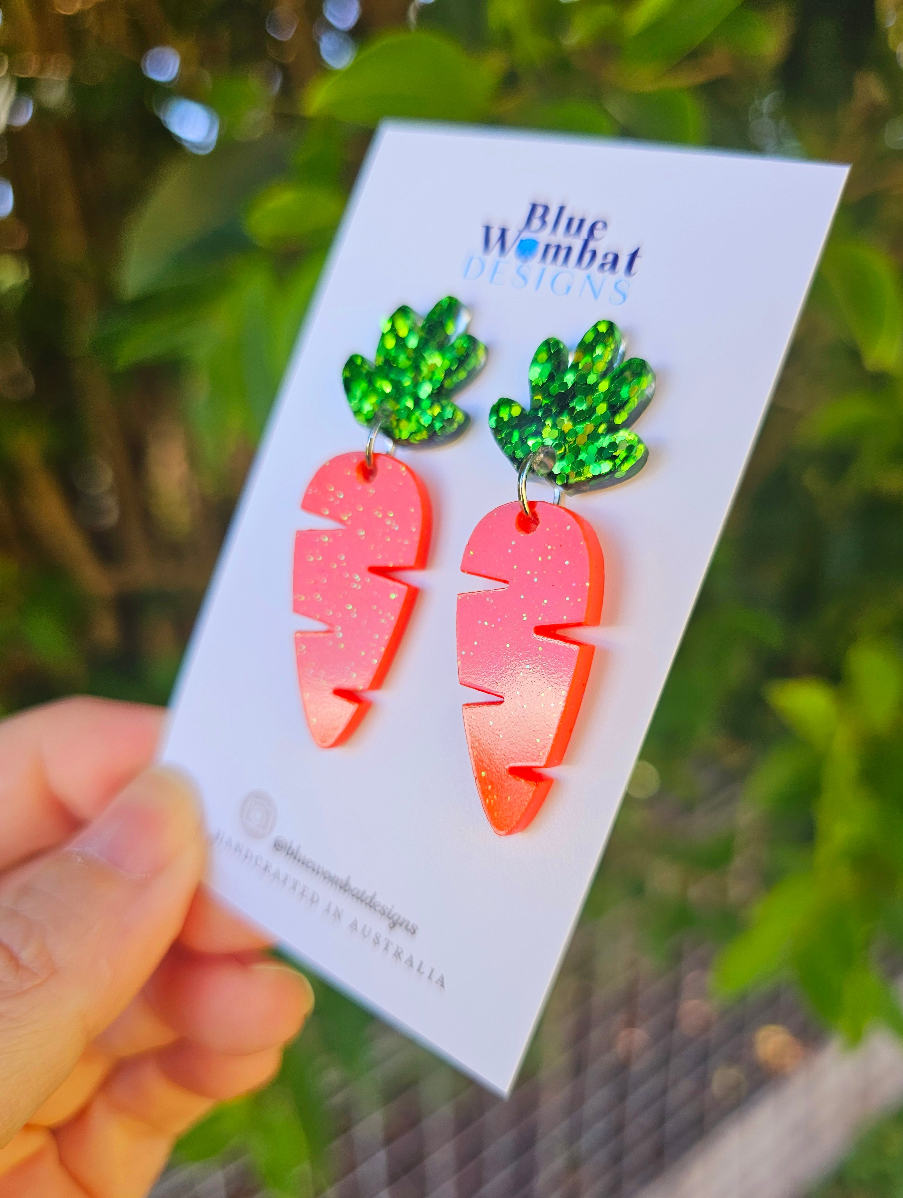 Carrot Glitter Resin Statement Dangle Earrings