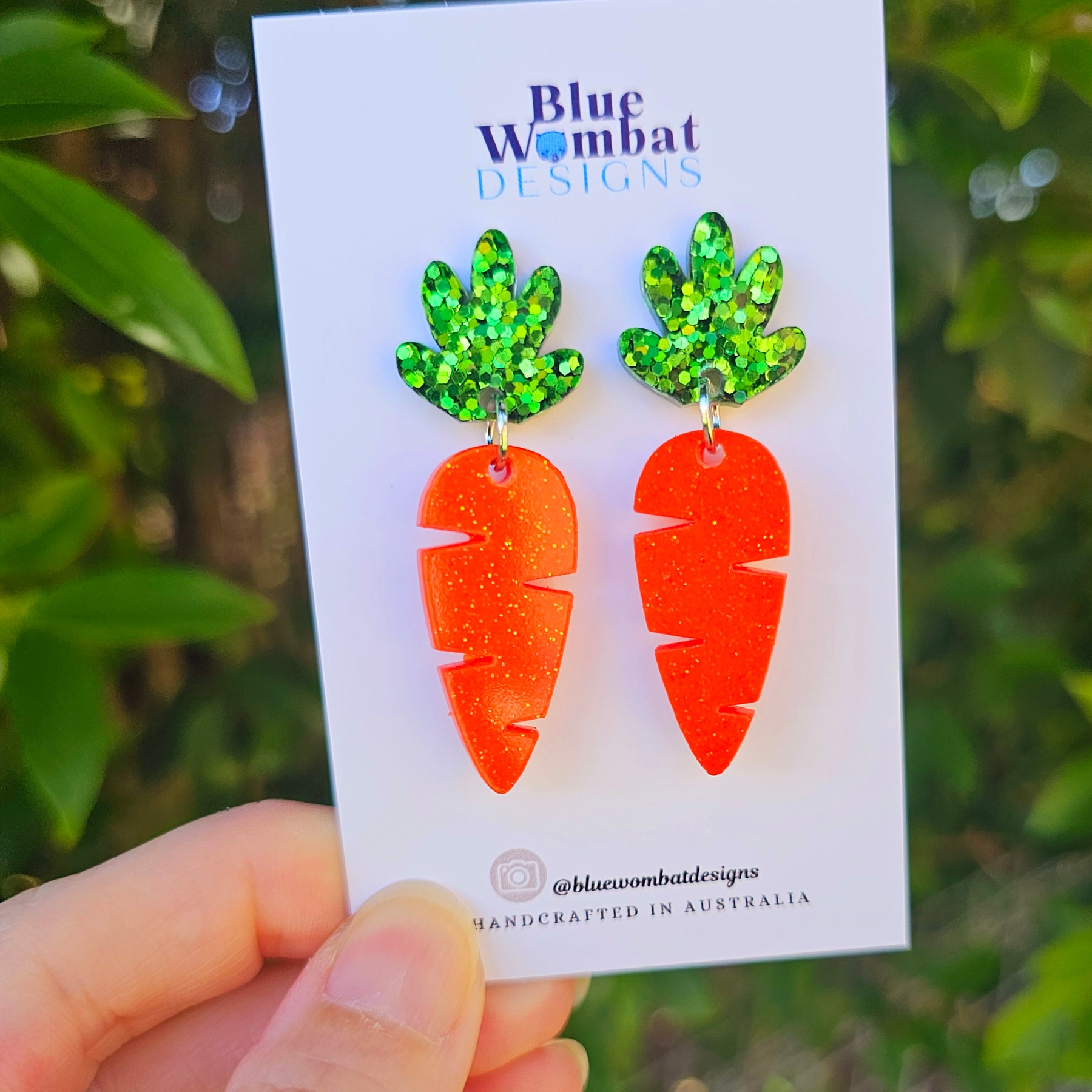 Carrot Glitter Resin Statement Dangle Earrings