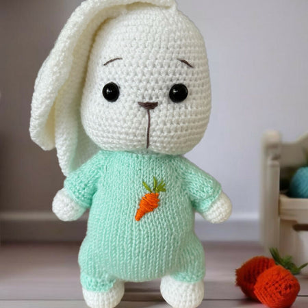 White Cute Bunny in the Mint Suit Toy