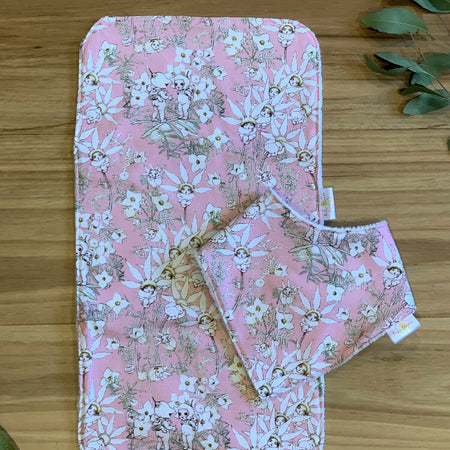 Baby Bib and Burp Cloth Set - May Gibbs Flannel Flowers