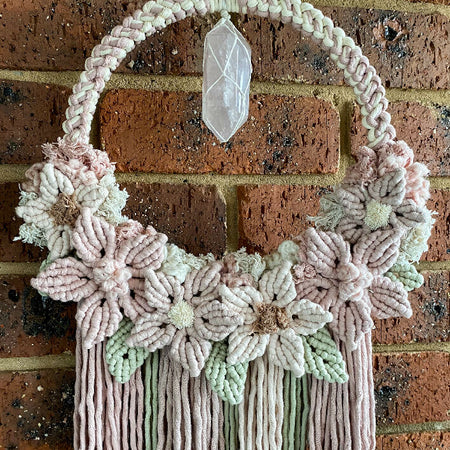 Macrame Large Floral Crystal Wall Hanging