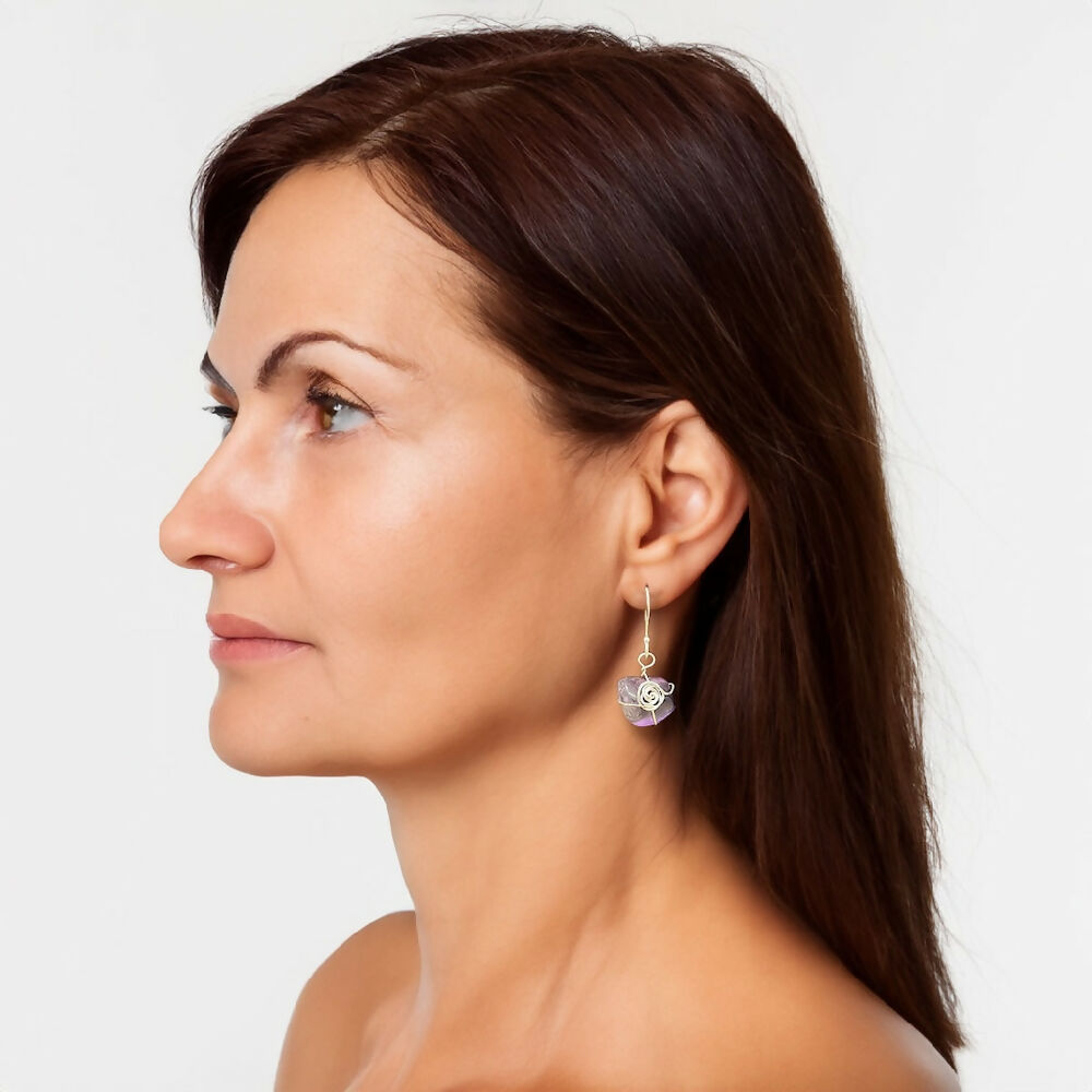Silver plated wrapped amethyst earrings model