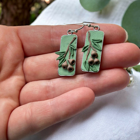 Gum nut earrings green