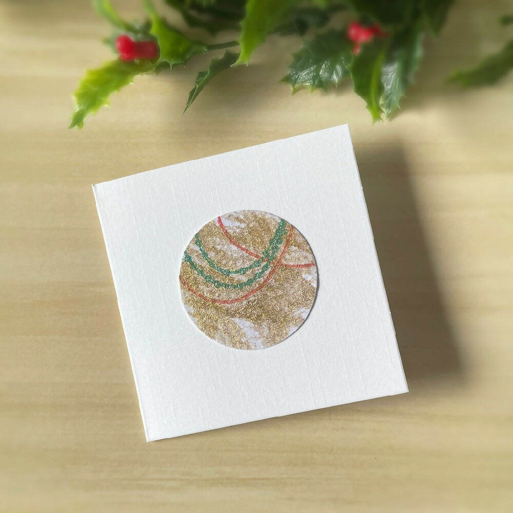 Australian-artist-handmade-original-art-watercolour-Christmas-card-7.5cm-gold-decorations