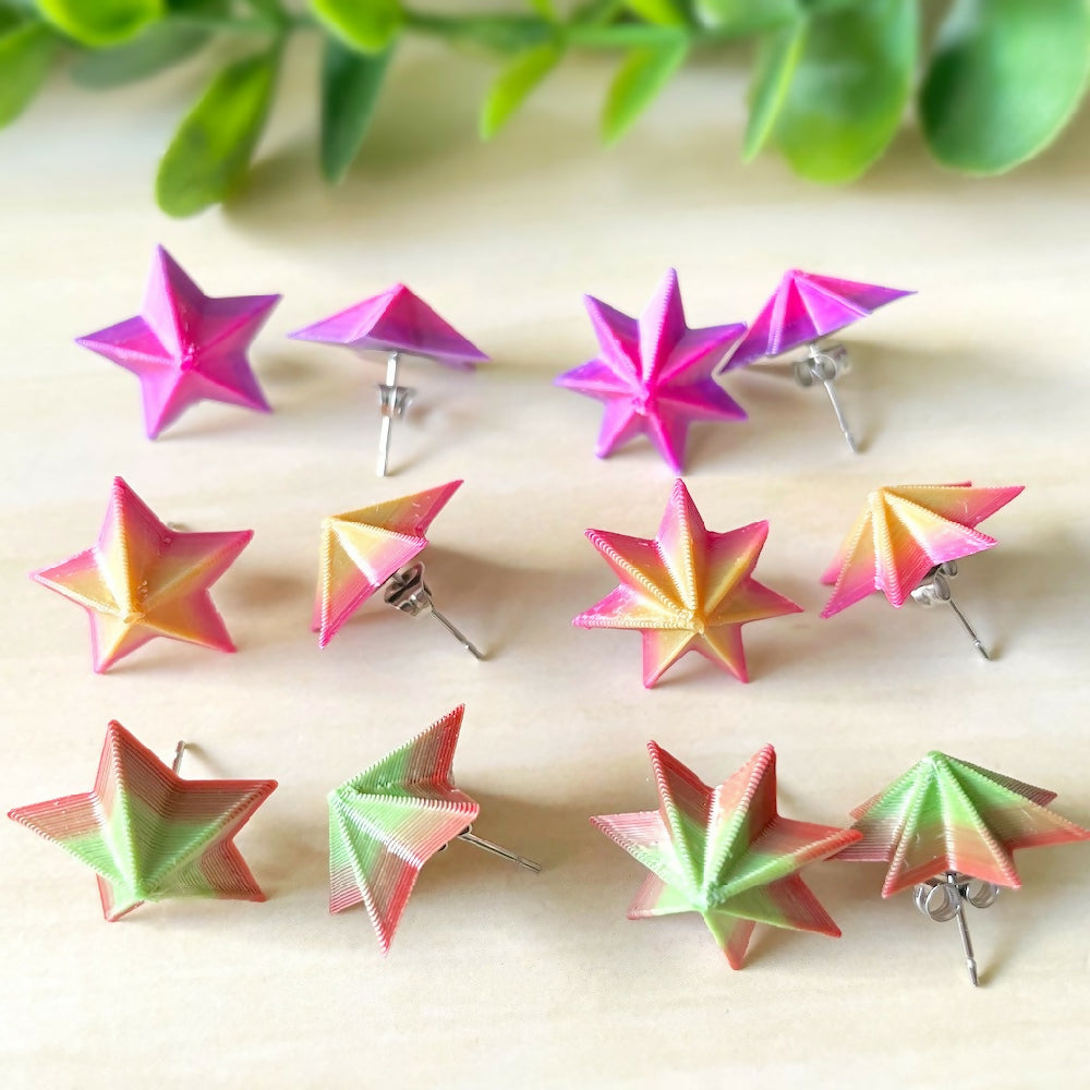 Australian-artist-handmade-jewellery-stud-earrings-3D-printed-star-group2