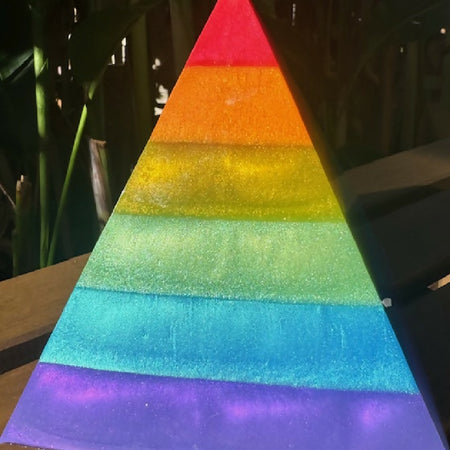 Rainbow layered resin pyramid