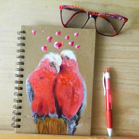 Handpainted valentine galah notebook