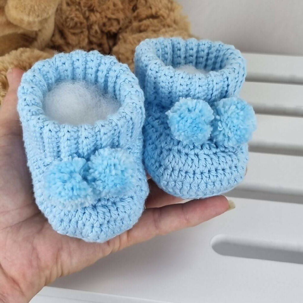 Blue Cotton Baby Booties Newborn Gender Reveal 4.4