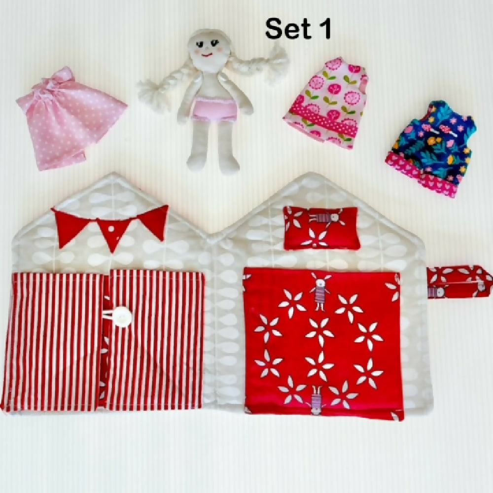 Bunny Fabric Doll House with Doll and Wardrobe of Clothing